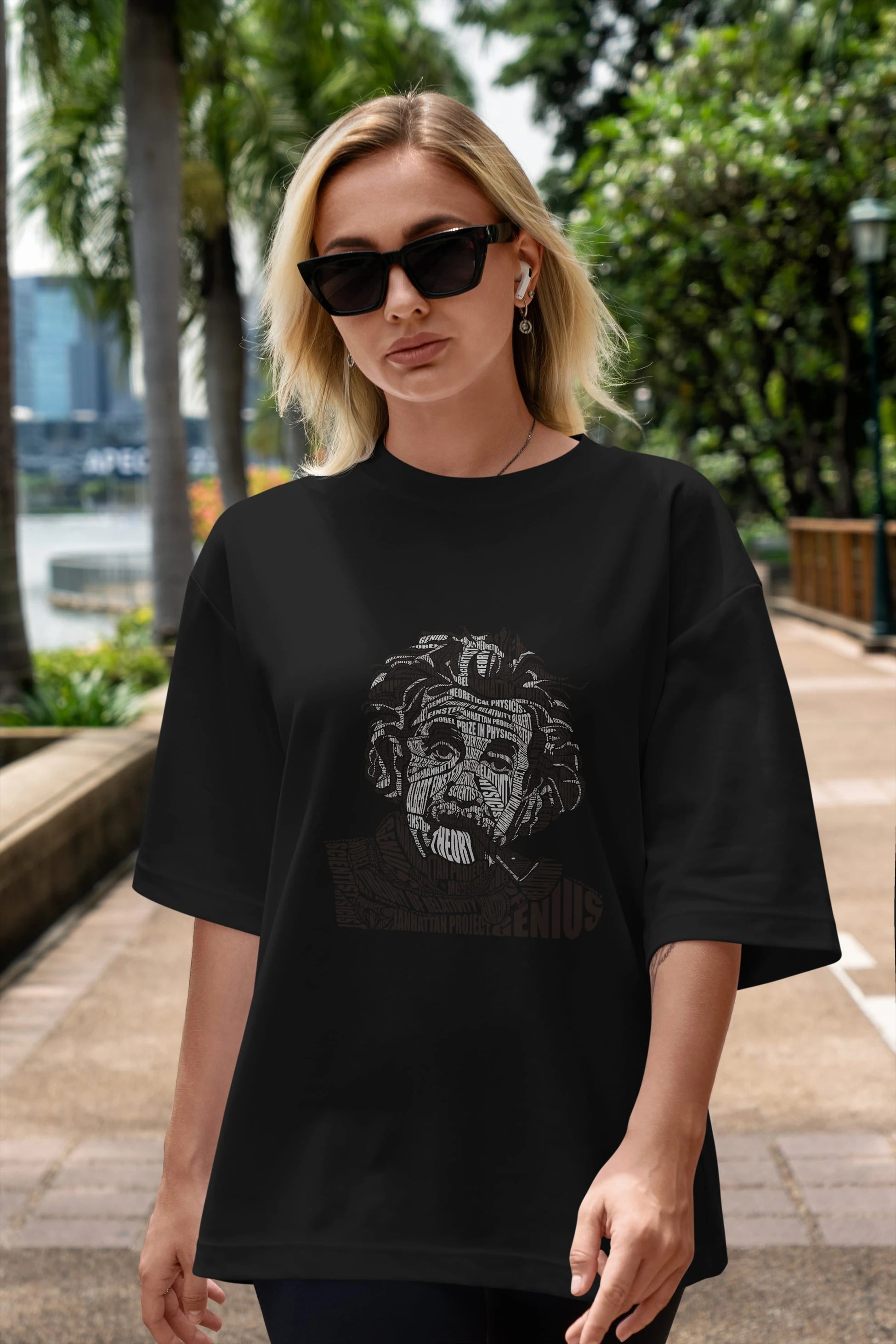 Einstein Calligram Ön Baskılı Oversize t-shirt %100 pamuk Erkek Kadın Unisex