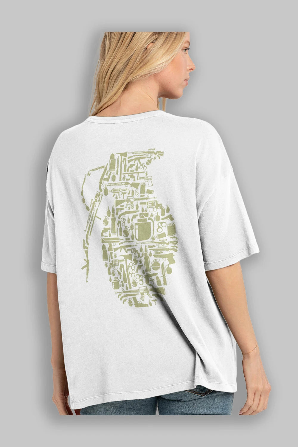 Grenade Arka Baskılı Oversize t-shirt %100 pamuk Erkek Kadın Unisex