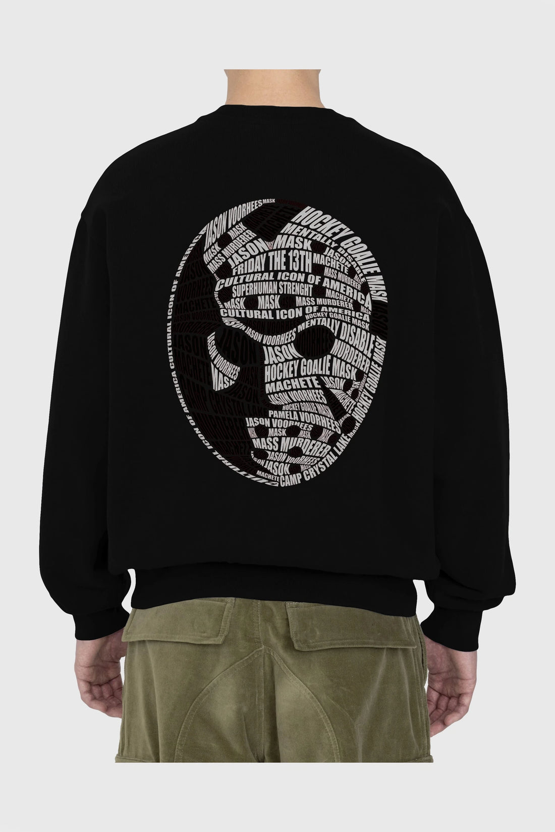 Jason Voorhees Calligram Arka Baskılı Oversize Sweatshirt Erkek Kadın Unisex