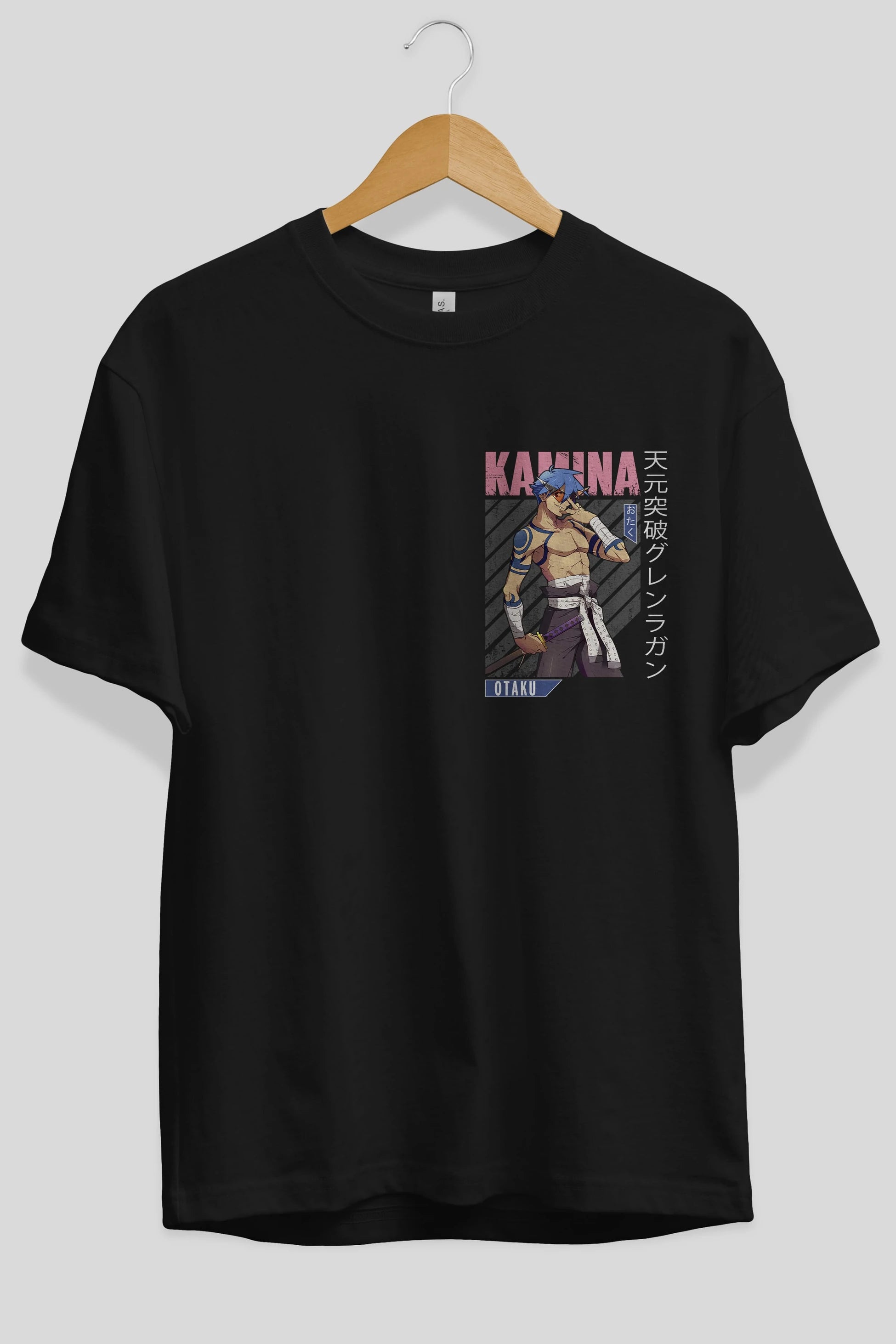 Kamina 5 Ön Sol Baskılı Oversize t-shirt Erkek Kadın Unisex %100 Pamuk Bisiklet Yaka tişort