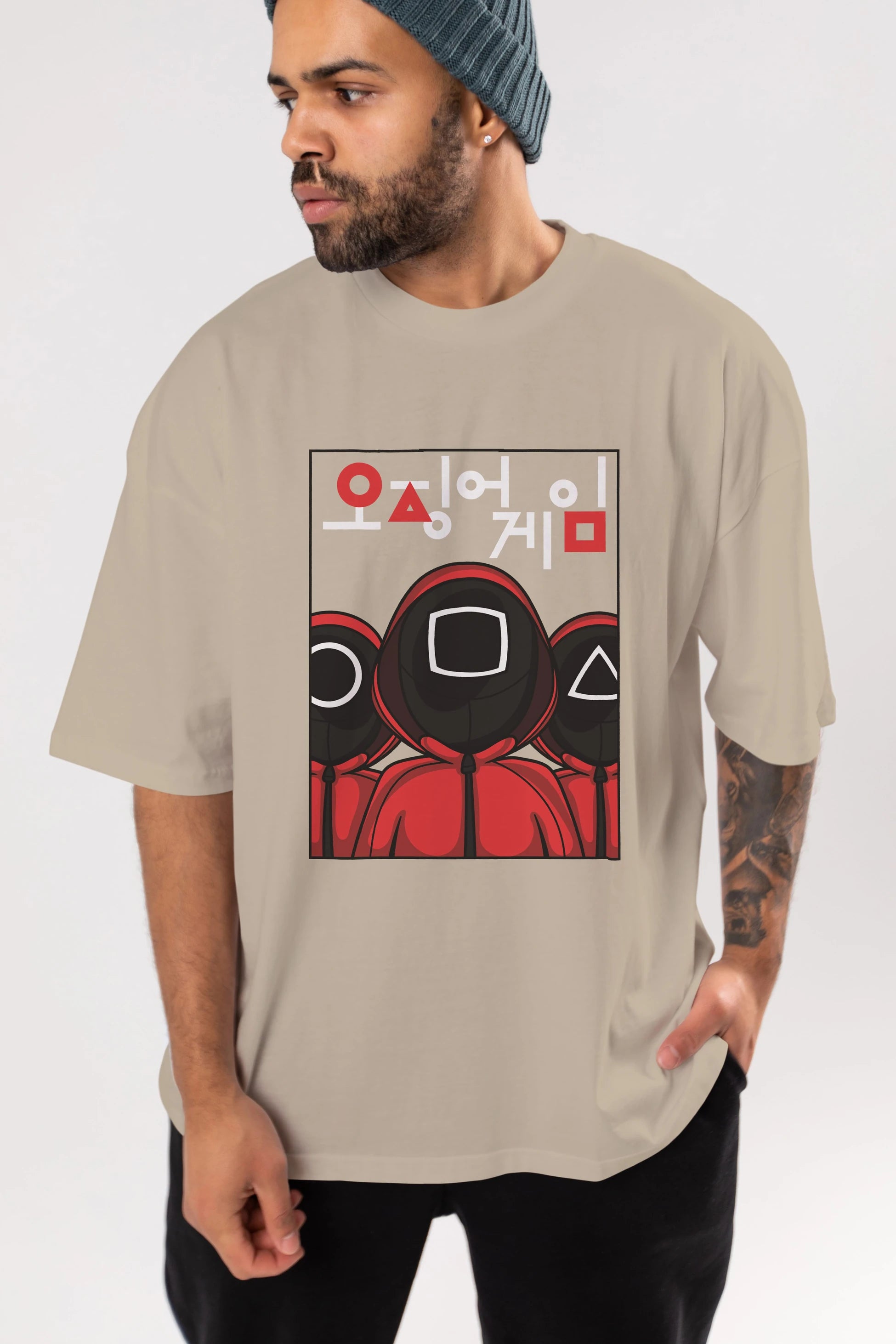Squid Game (7) Ön Baskılı Oversize t-shirt Erkek Kadın Unisex %100 Pamuk Bisiklet Yaka tişort