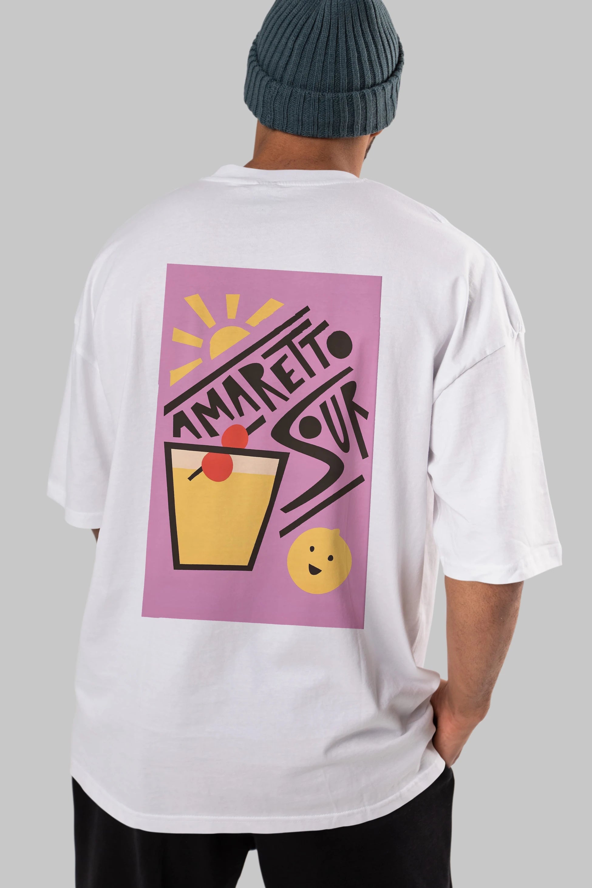 Amaretto Sour Arka Baskılı Oversize t-shirt Erkek Kadın Unisex %100 Pamuk Bisiklet Yaka tişort