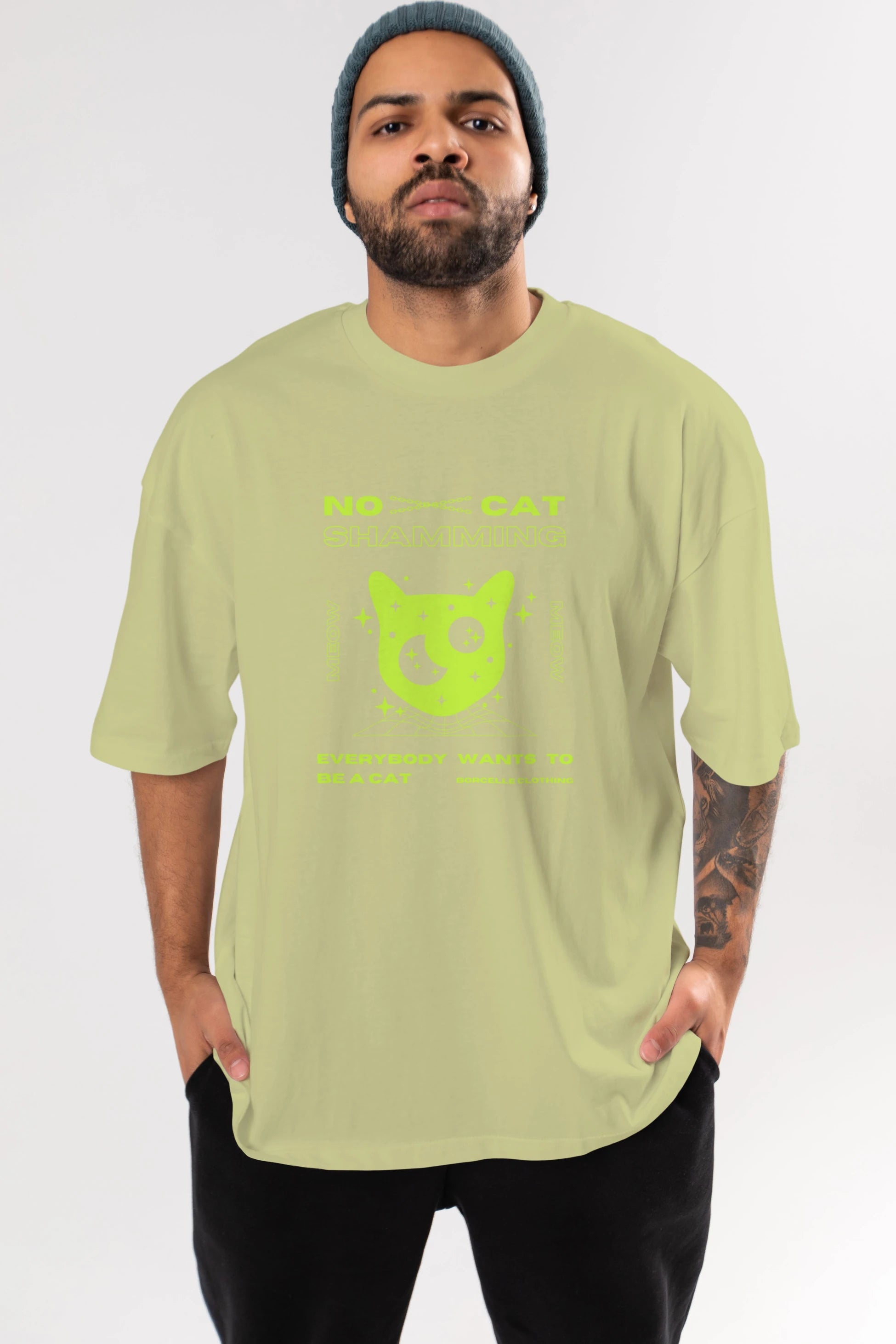 No Cat Shamming Yazılı Ön Baskılı Oversize t-shirt Erkek Kadın Unisex