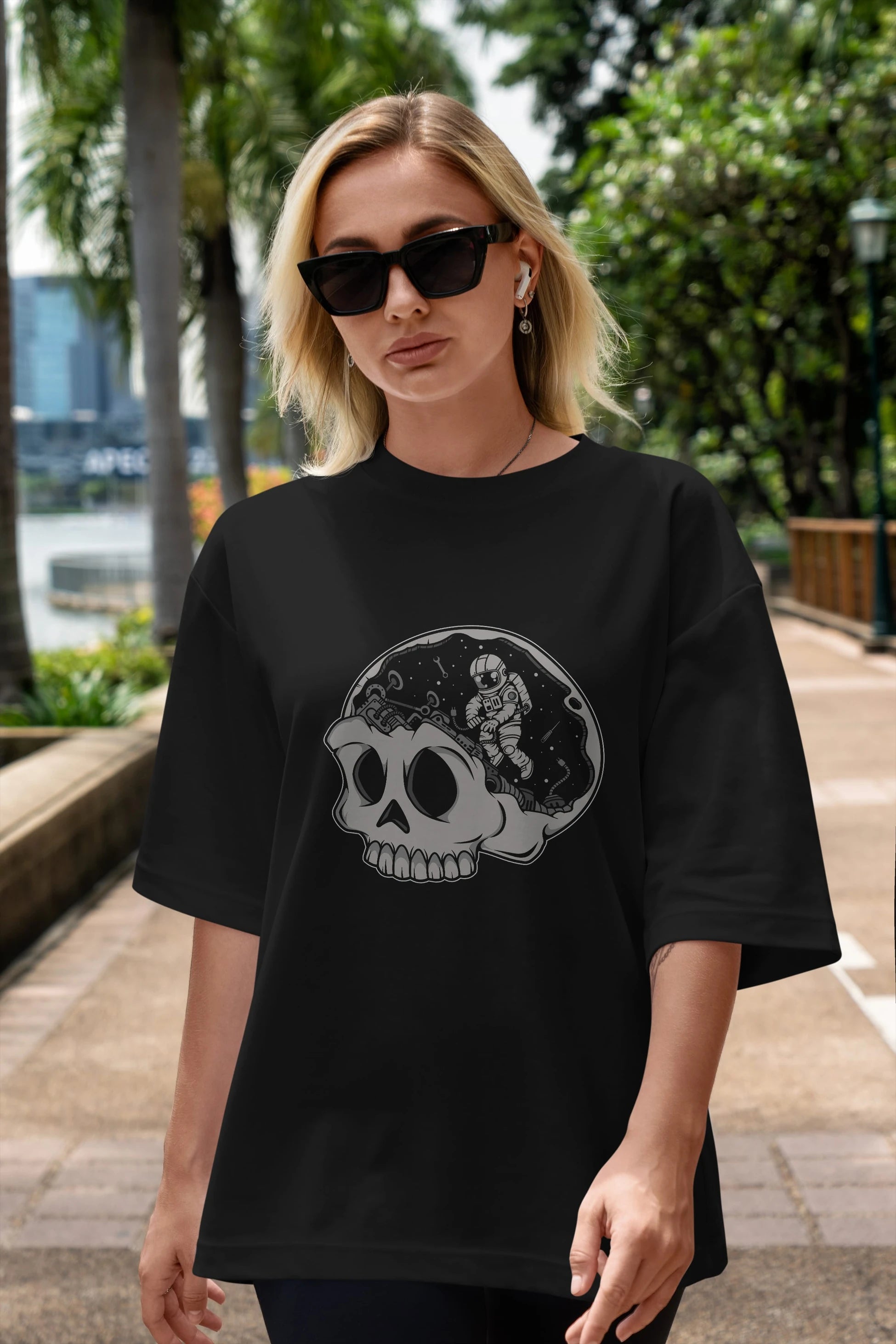 Astronaut Skull Brain Ön Baskılı Oversize t-shirt Erkek Kadın Unisex
