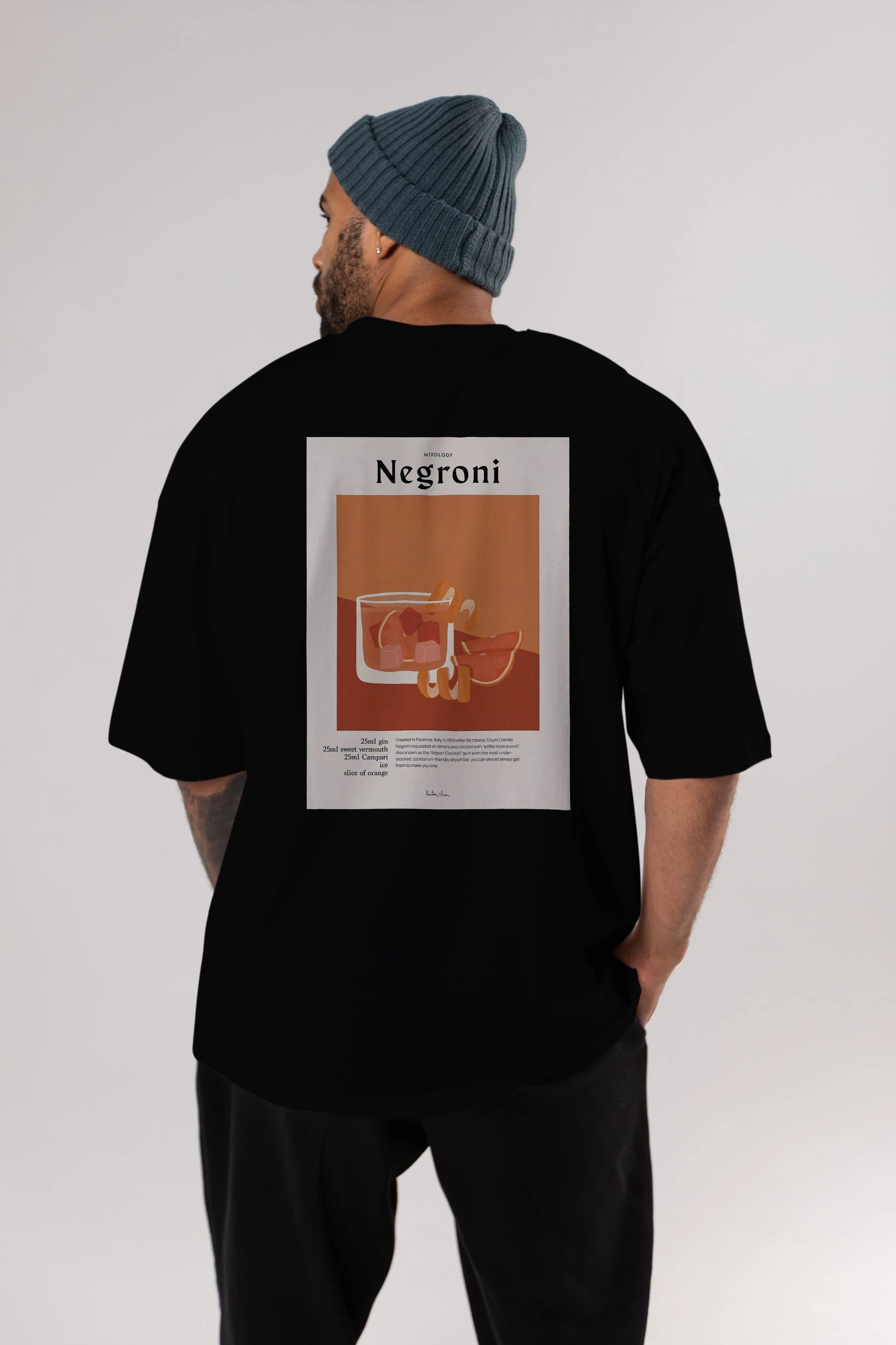 Mixology Negroni Arka Baskılı Oversize t-shirt Erkek Kadın Unisex %100 Pamuk Bisiklet Yaka tişort