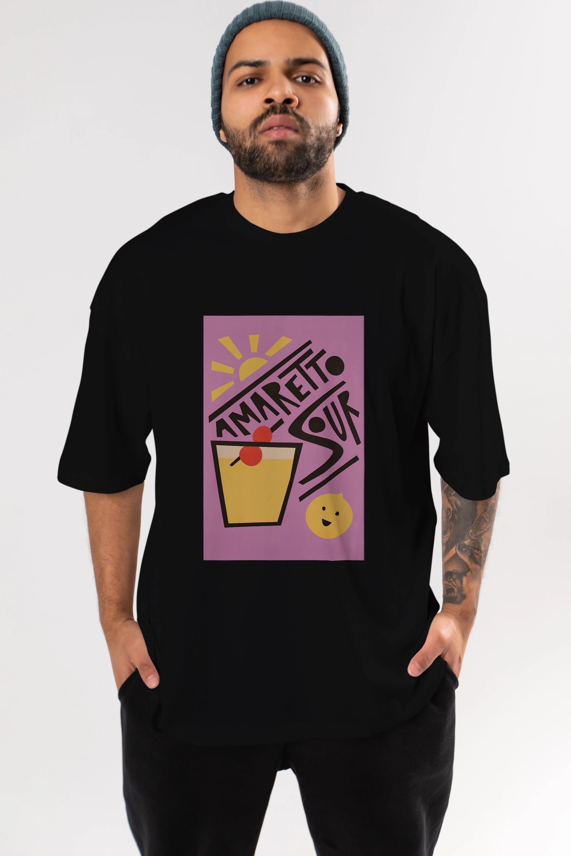 Amaretto Sour Ön Baskılı Oversize t-shirt Erkek Kadın Unisex %100 Pamuk Bisiklet Yaka tişort