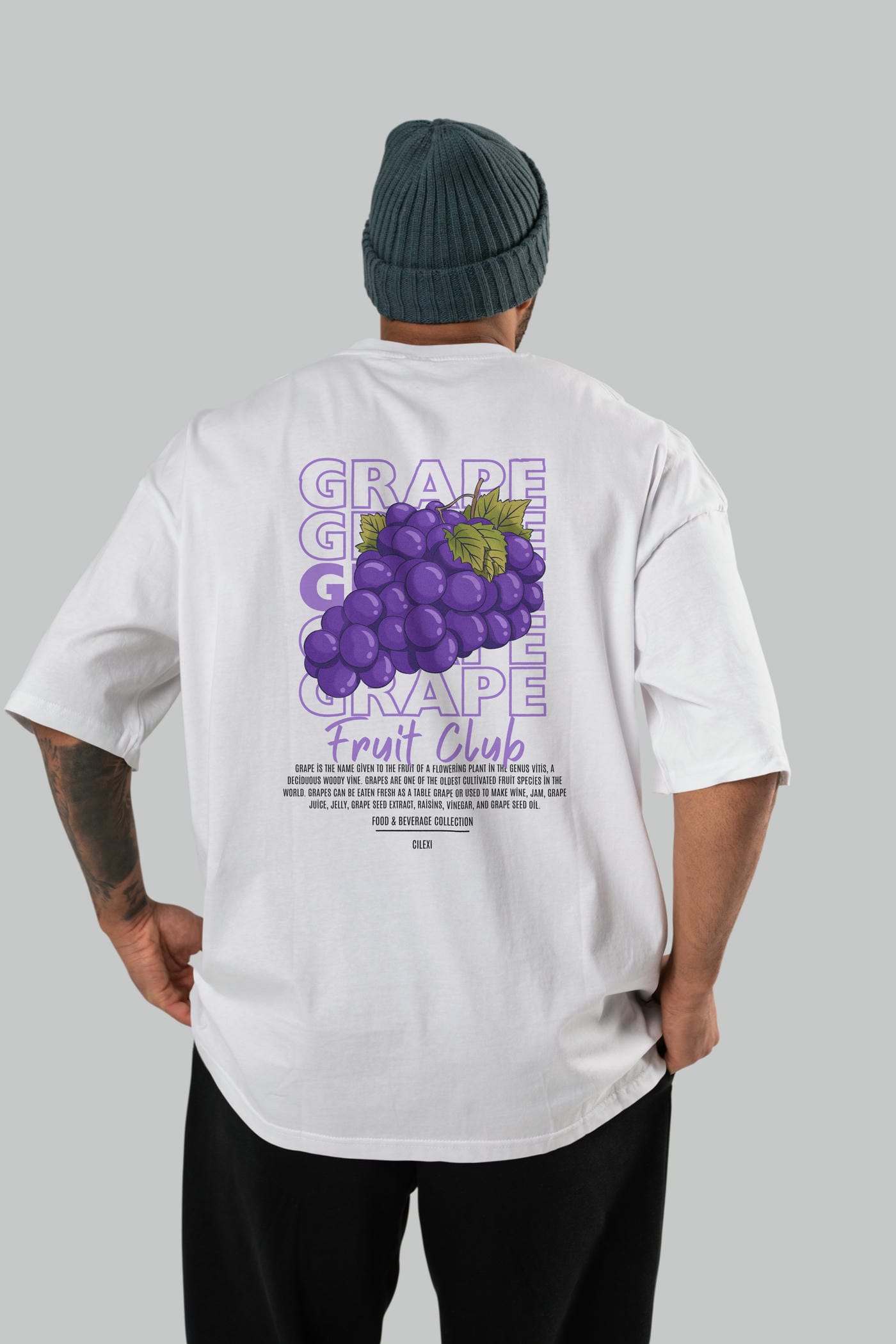 Grape Arka Baskılı Oversize t-shirt Erkek Kadın Pamuk Bisiklet Yaka tişort
