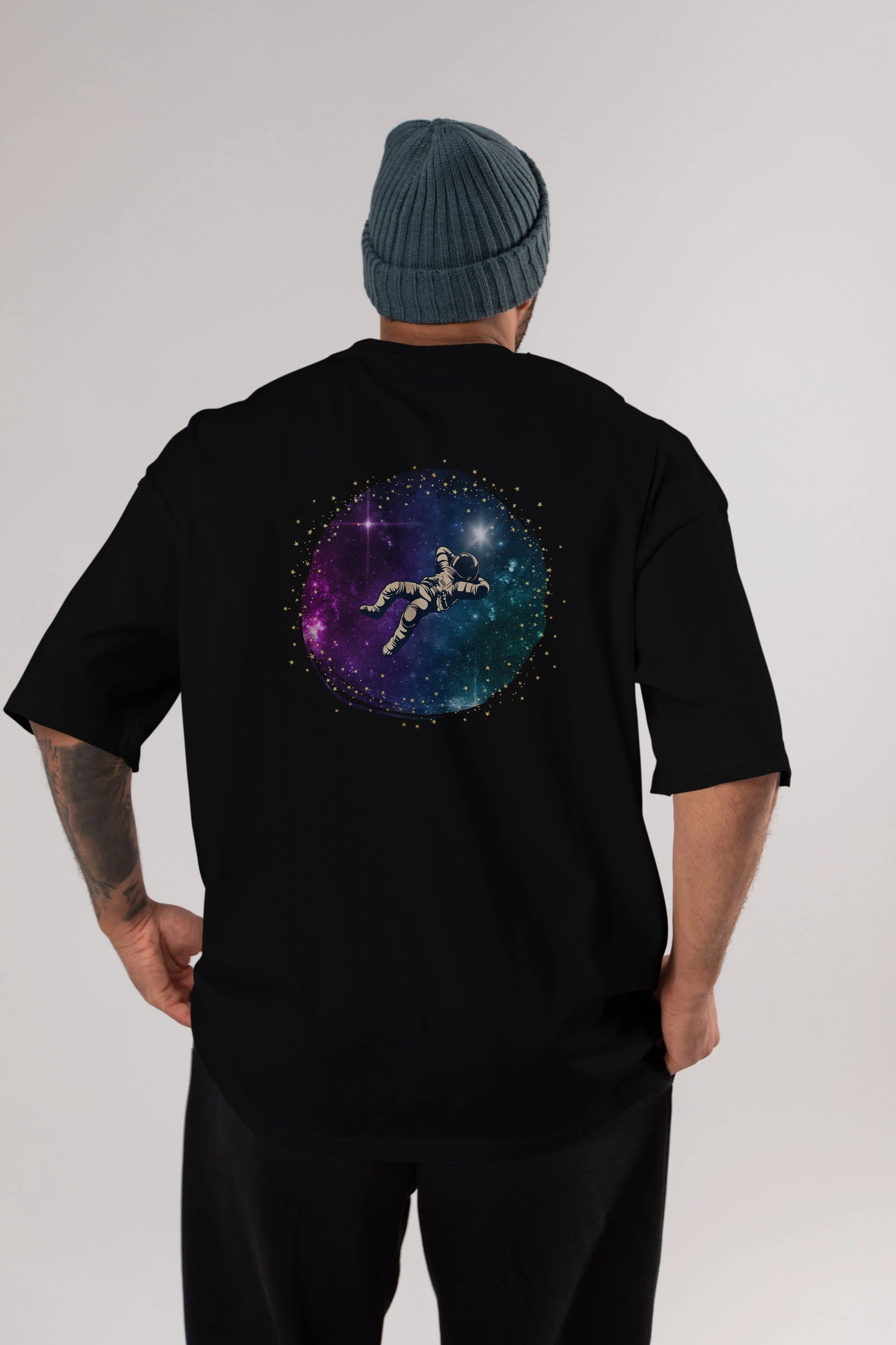 Astronaut in the Galaxy Arka Baskılı Oversize t-shirt Erkek Kadın Unisex