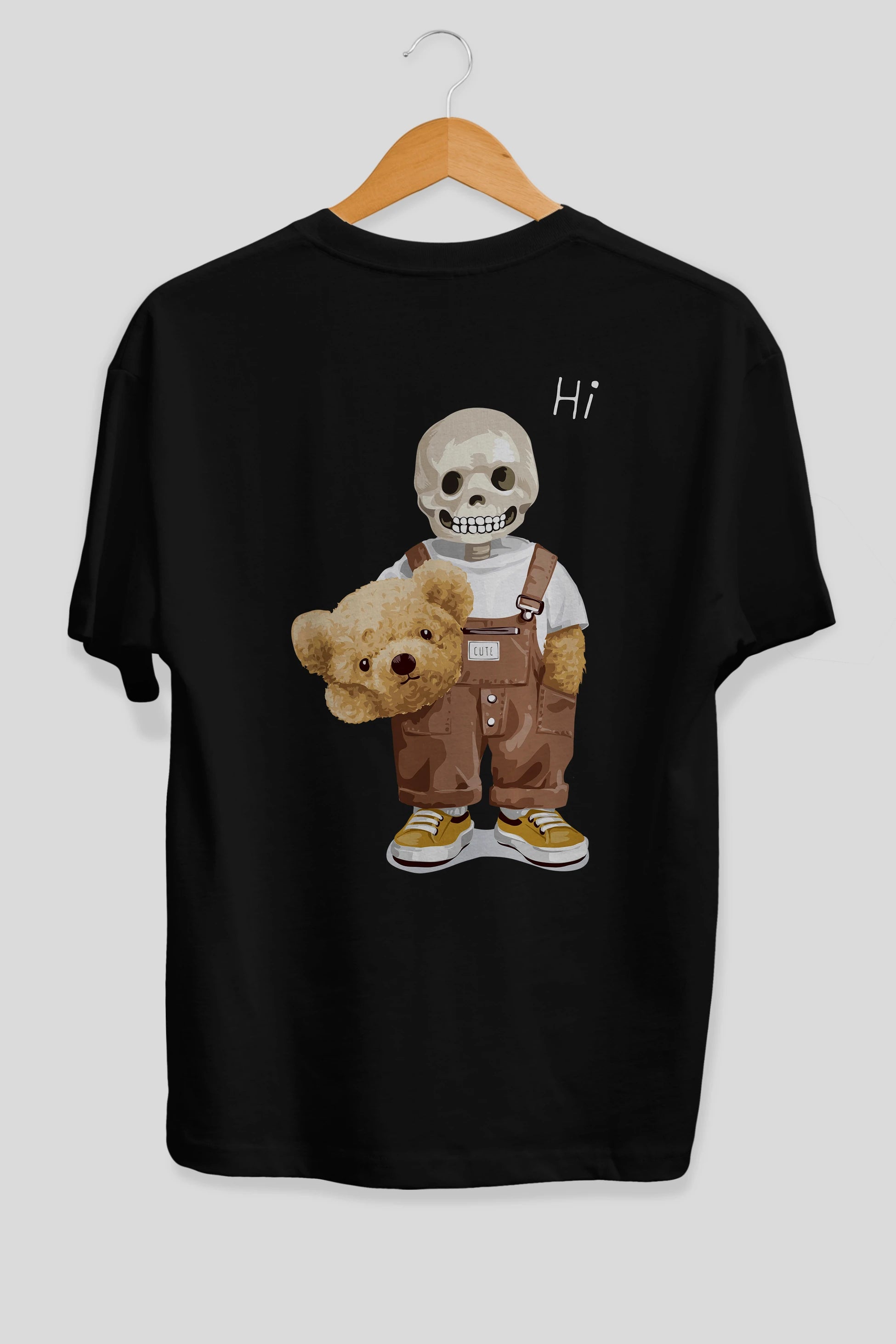Teddy Bear hi Arka Baskılı Oversize t-shirt Erkek Kadın Unisex %100 Pamuk