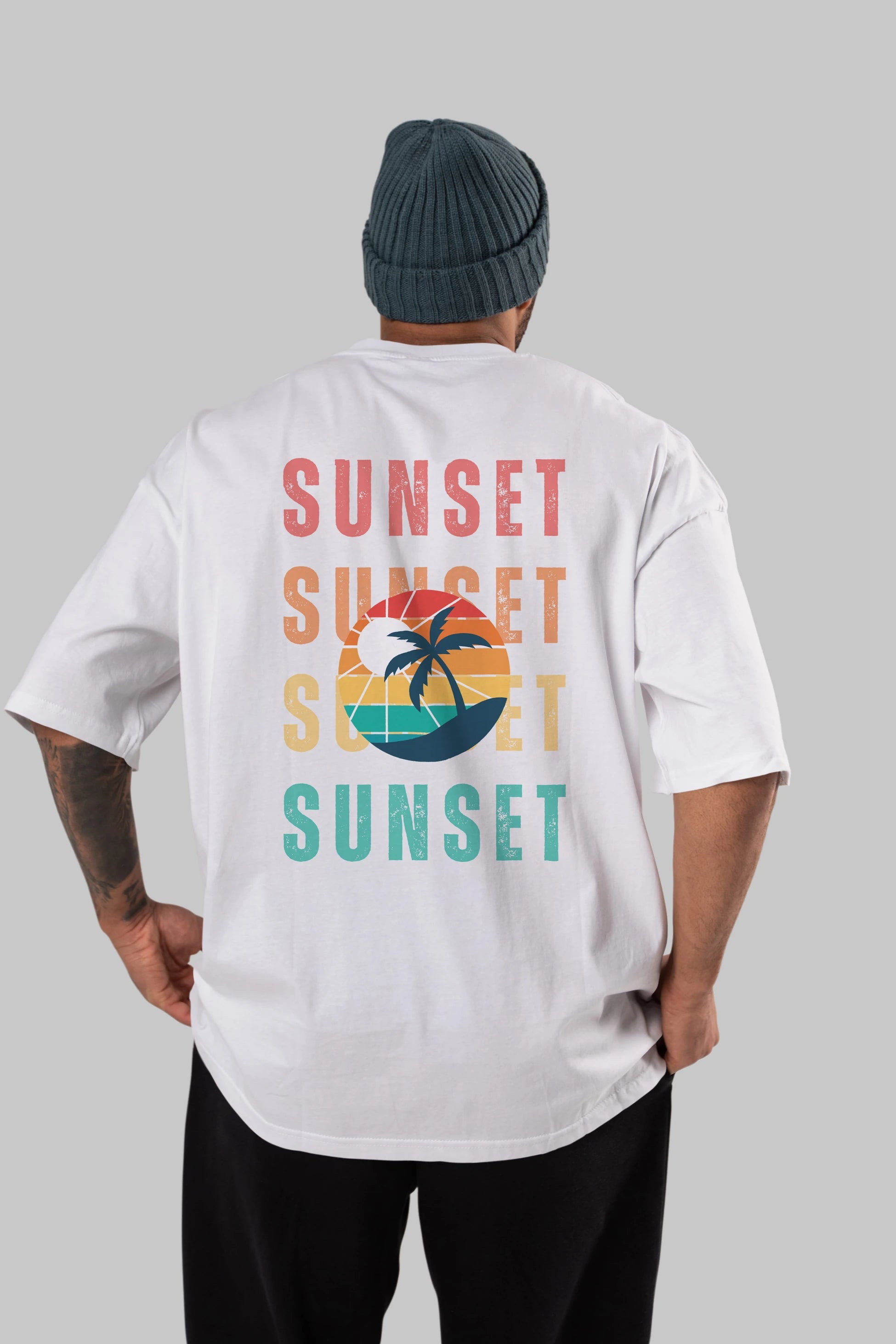 Sunset Yazılı Arka Baskılı Oversize t-shirt Erkek Kadın Unisex