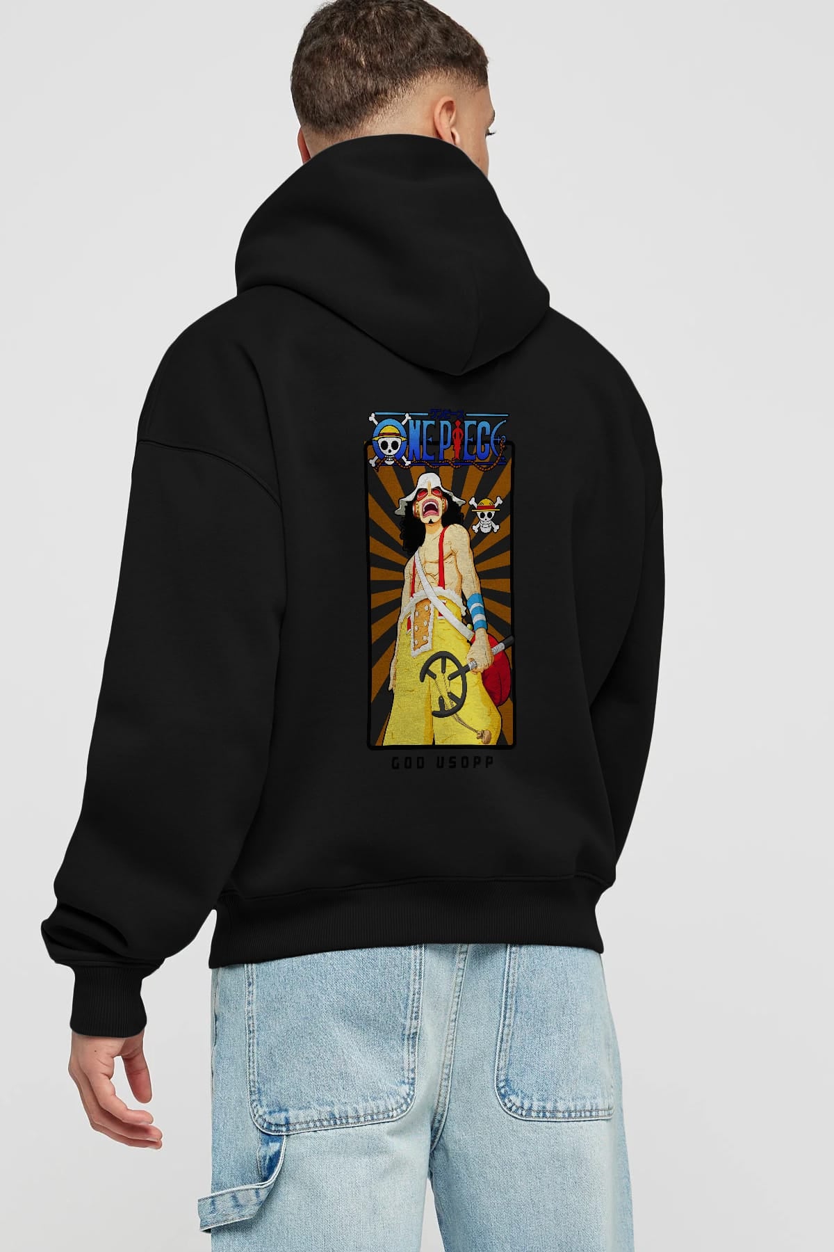 Usopp Anime Arka Baskılı Hoodie Oversize Kapüşonlu Sweatshirt Erkek Kadın Unisex