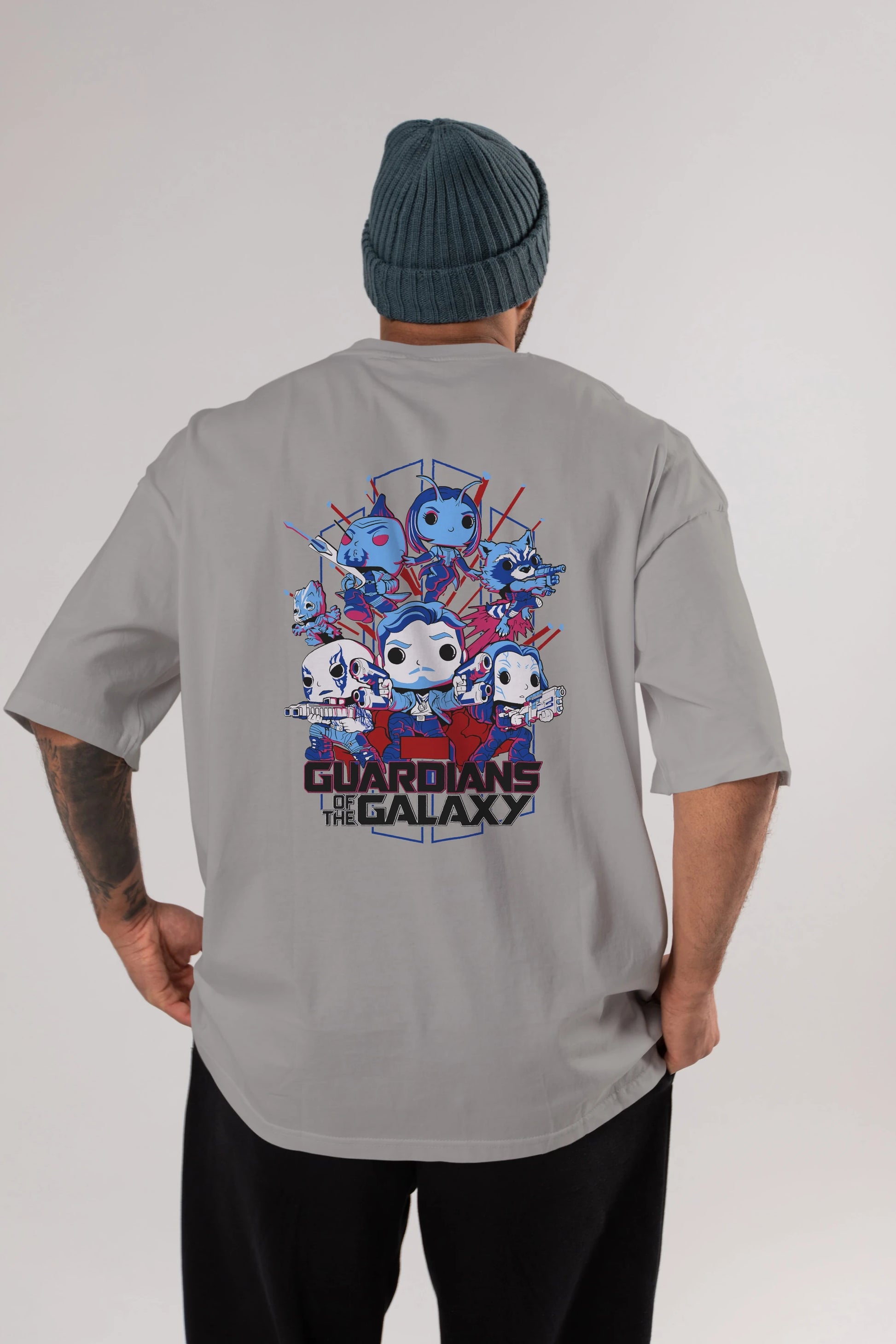 Guardians of the Galaxy Arka Baskılı Oversize t-shirt Erkek Kadın Unisex %100 Pamuk Bisiklet Yaka tişort