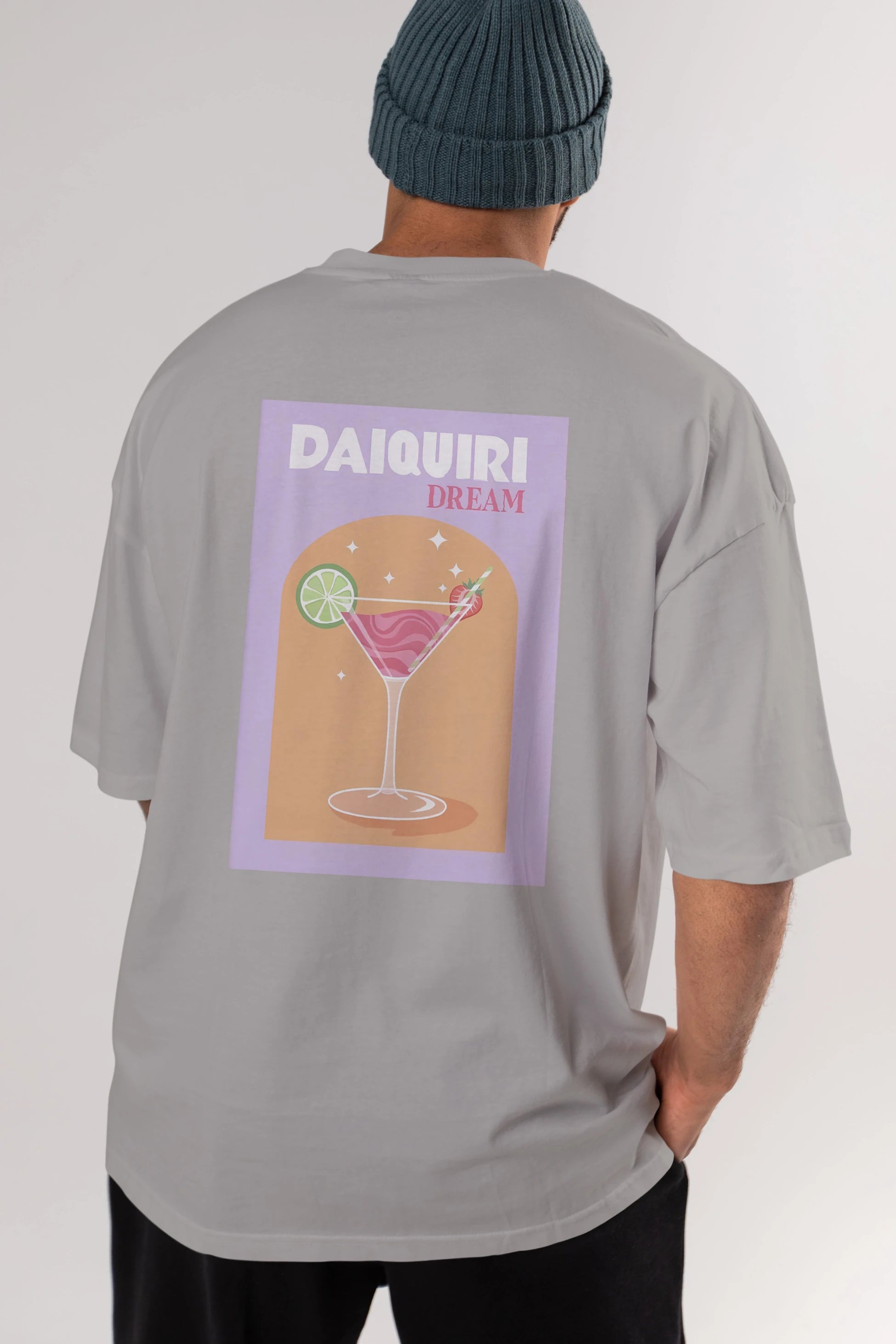Daiquiri Dream Arka Baskılı Oversize t-shirt Erkek Kadın Unisex %100 Pamuk Bisiklet Yaka tişort