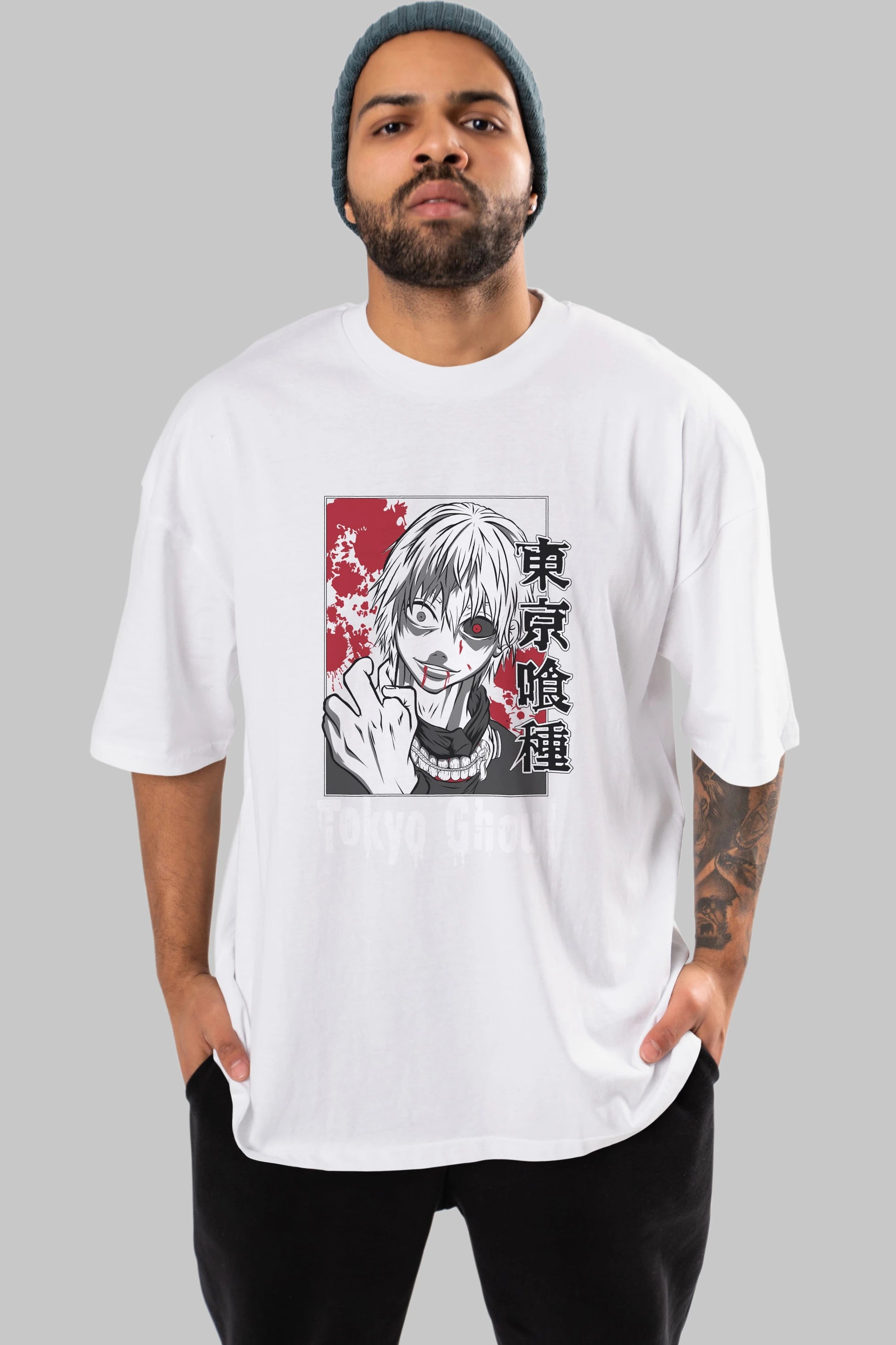 Kaneki Ken TOKYO GHOUL Anime Ön Baskılı Oversize t-shirt %100 pamuk Erkek Kadın Unisex