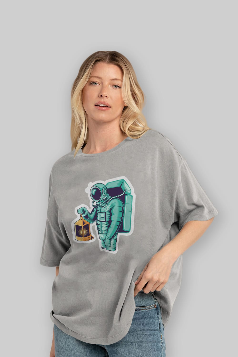 Astronaut Lantern Sticker Ön Baskılı Oversize t-shirt Erkek Kadın Unisex