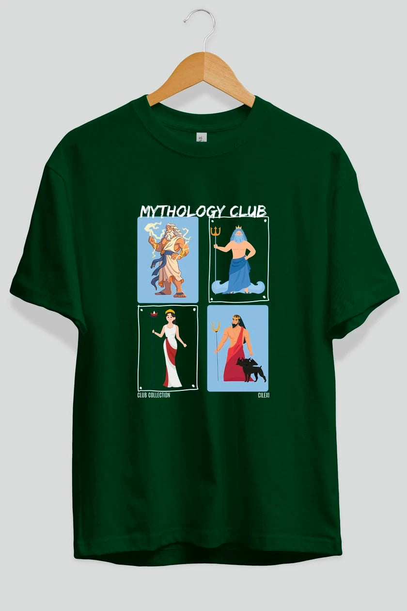 Mythology Club 2 ön Baskılı Oversize t-shirt Erkek Kadın %100 Pamuk Bisiklet Yaka tişort