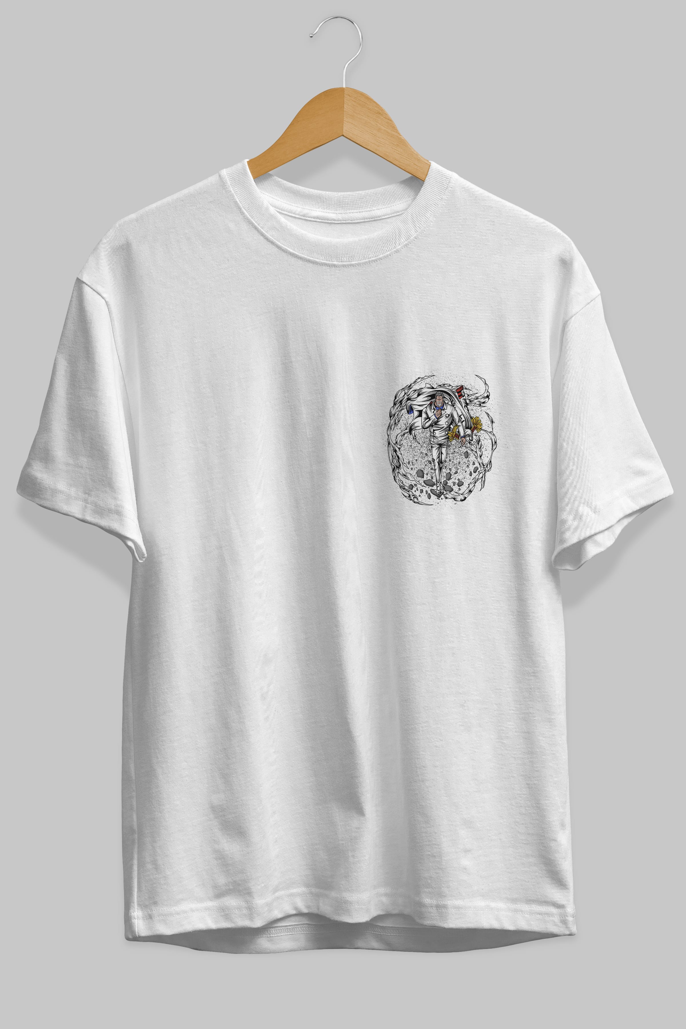 Monkey D. Garp Ön Sol Baskılı Oversize t-shirt Erkek Kadın Unisex %100 Pamuk Bisiklet Yaka tişort