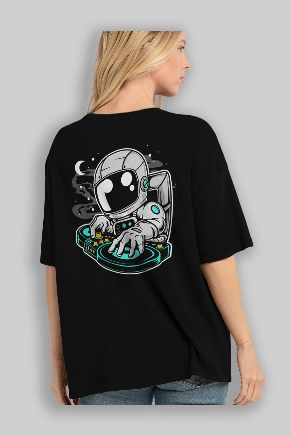 Astronaut DJ Arka Baskılı Oversize t-shirt Erkek Kadın Unisex