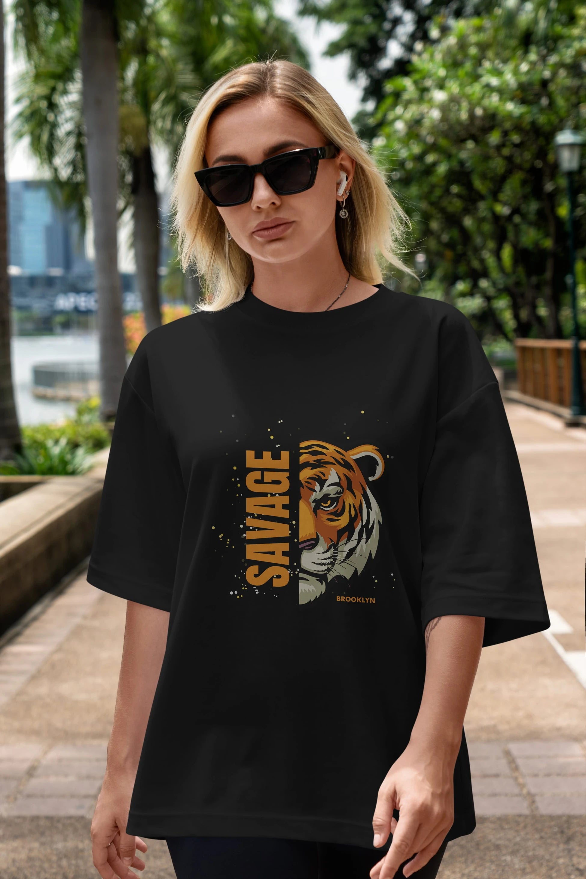 Savage Brooklyn Yazılı Ön Baskılı Oversize t-shirt Erkek Kadın Unisex