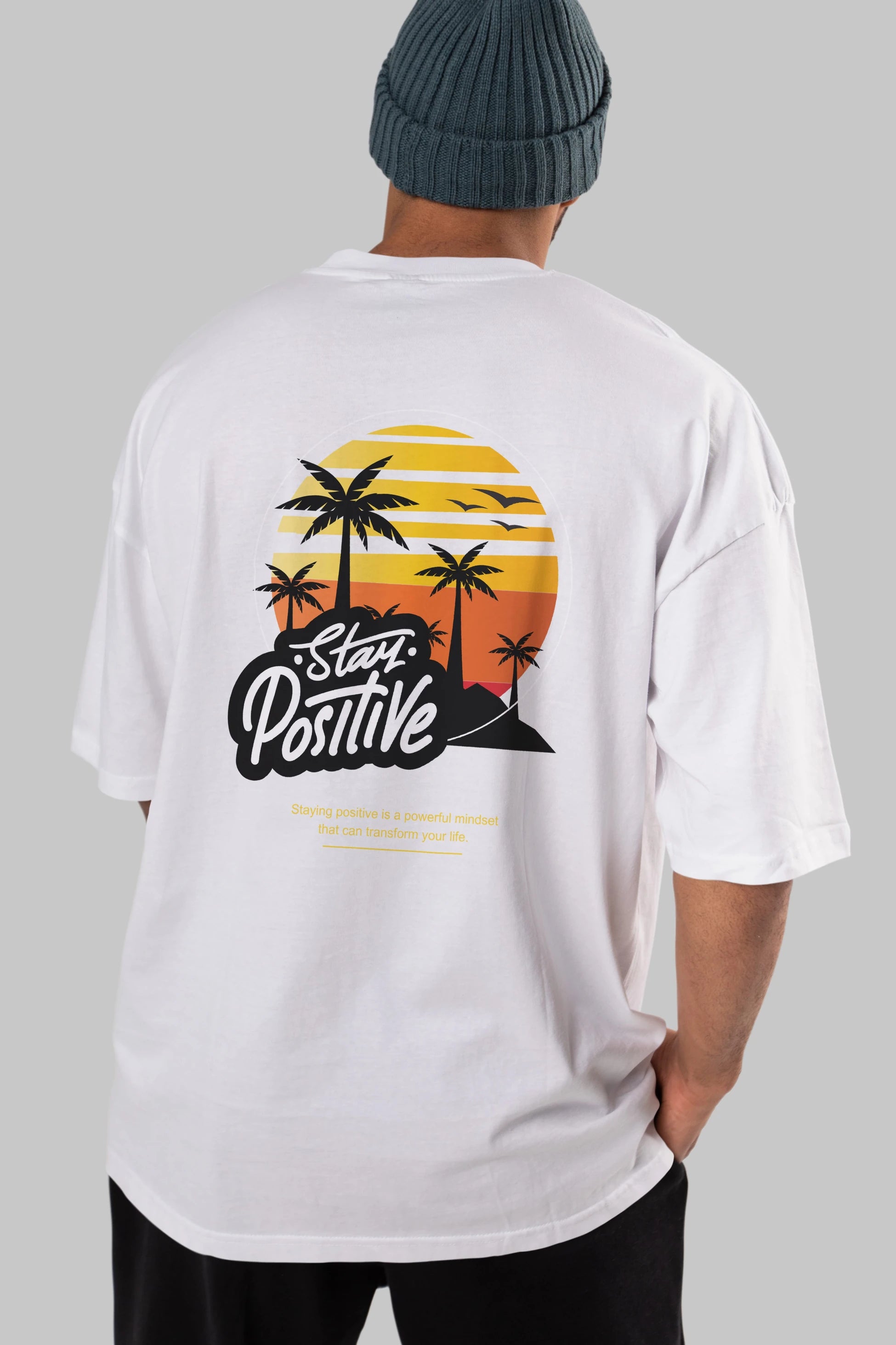 Stay Positive Yazılı Arka Baskılı Oversize t-shirt Erkek Kadın Unisex