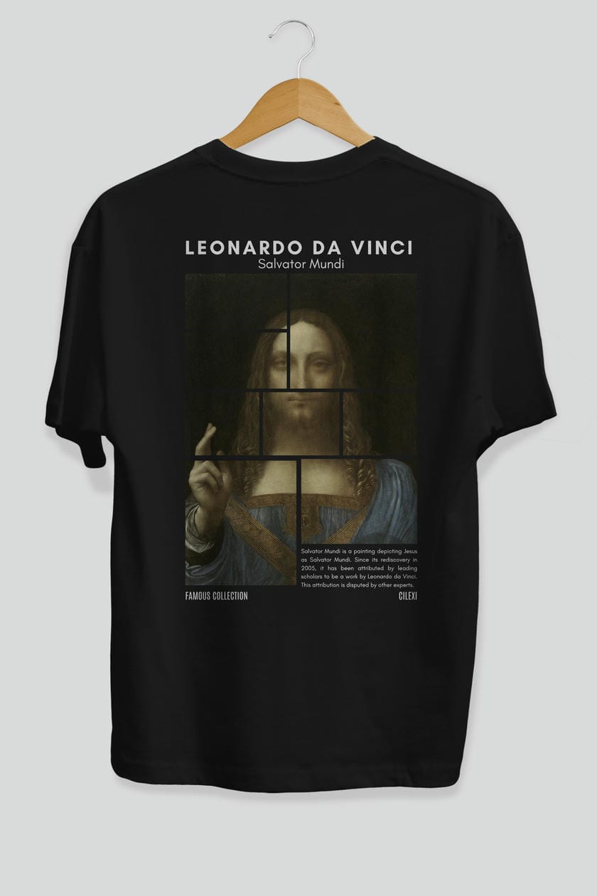 Salvador Mundi Arka Baskılı Oversize t-shirt Erkek Kadın Bisiklet Yaka Pamuk tişort