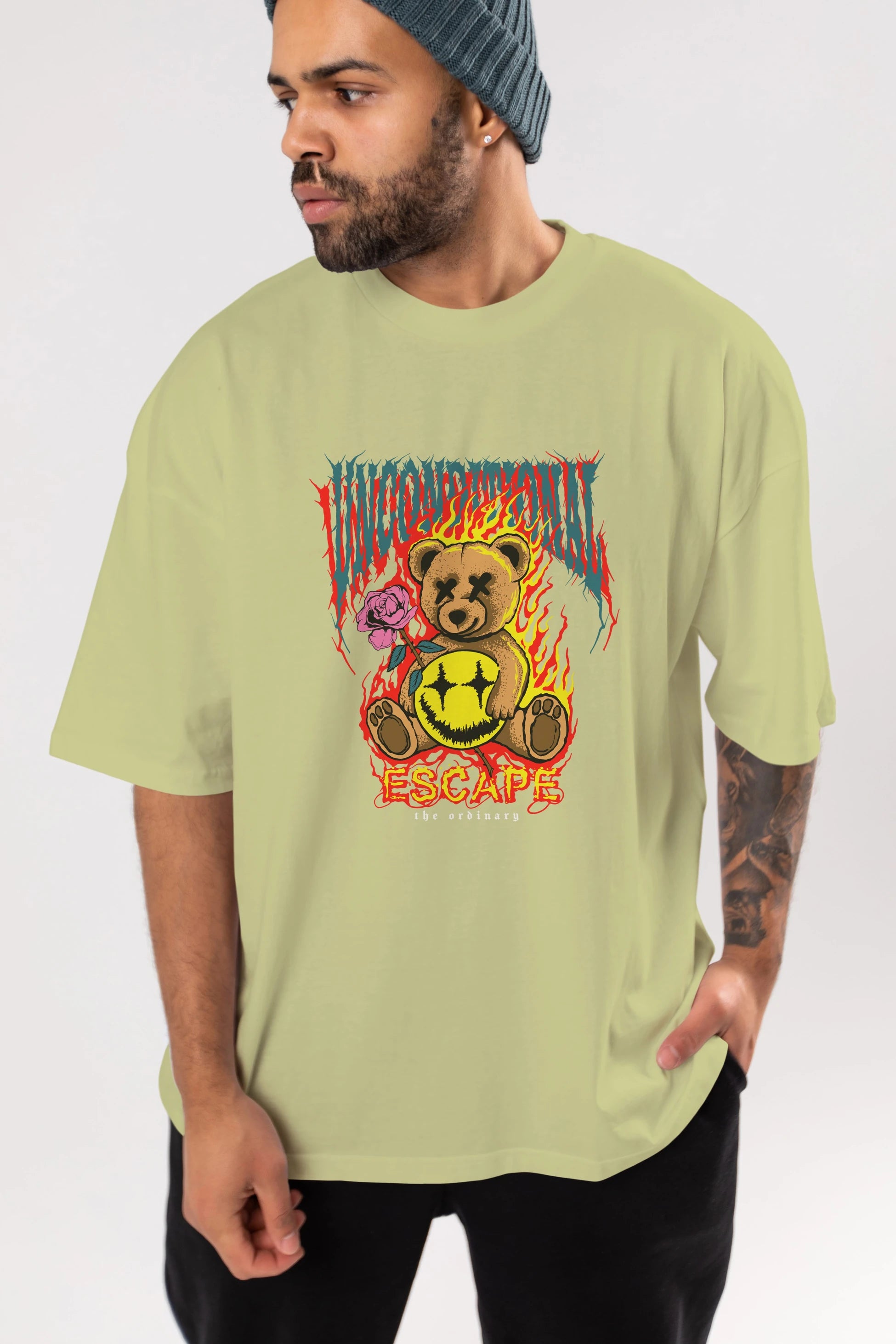 Escape Bear Ön Baskılı Oversize t-shirt Erkek Kadın Unisex
