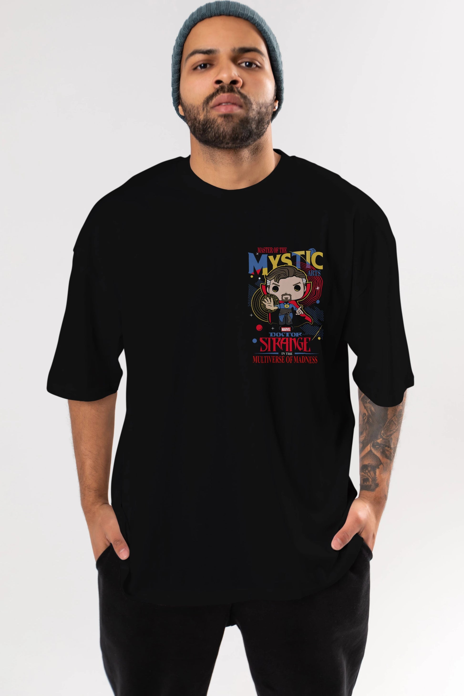 Doctor Strange Ön Sol Baskılı Oversize t-shirt Erkek Kadın Unisex %100 Pamuk Bisiklet Yaka tişort