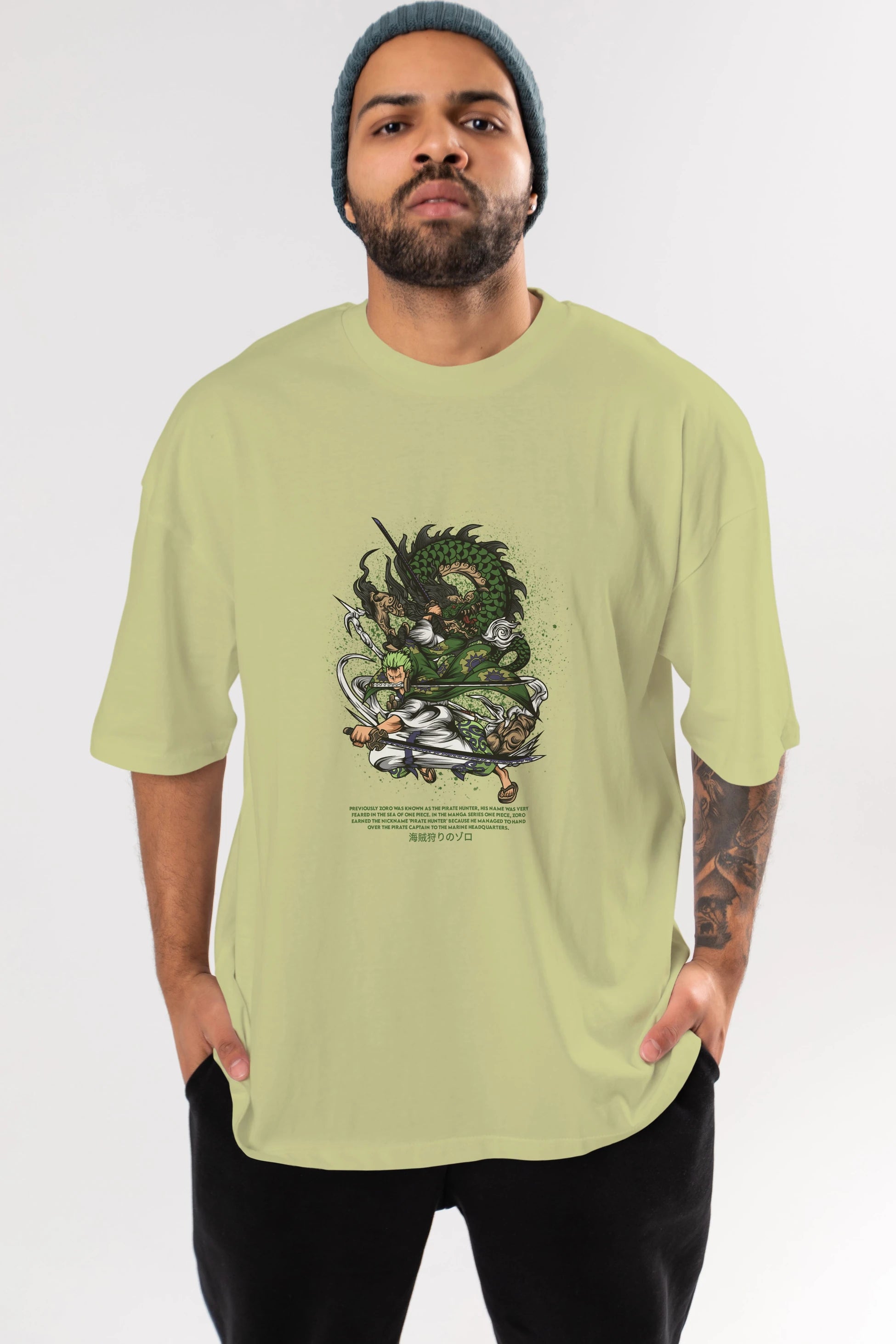 Zoro-ONE PIECE Anime Ön Baskılı Oversize t-shirt %100 pamuk Erkek Kadın Unisex