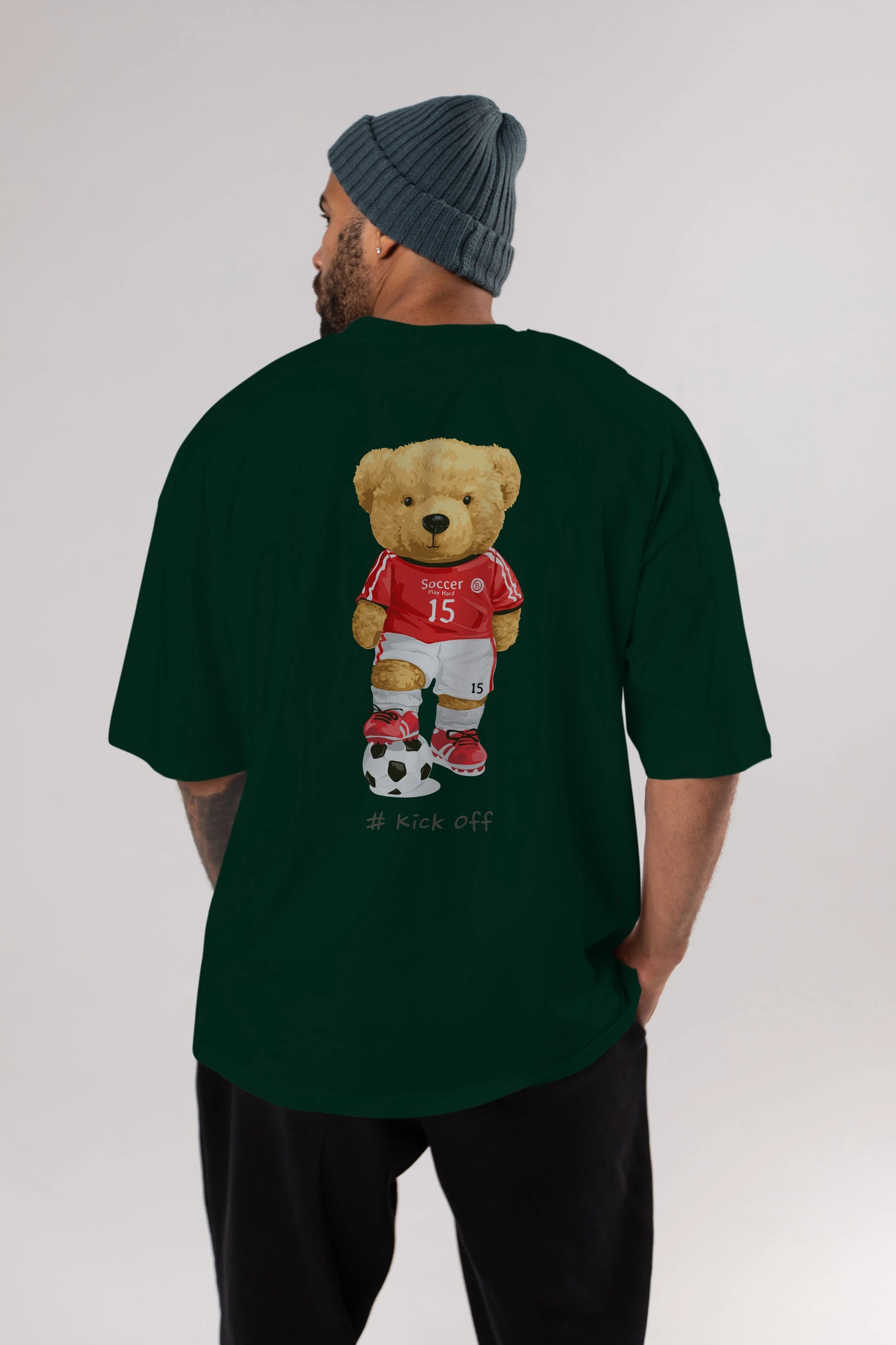 Teddy Bear Kick Off Arka Baskılı Oversize t-shirt Erkek Kadın Unisex %100 Pamuk