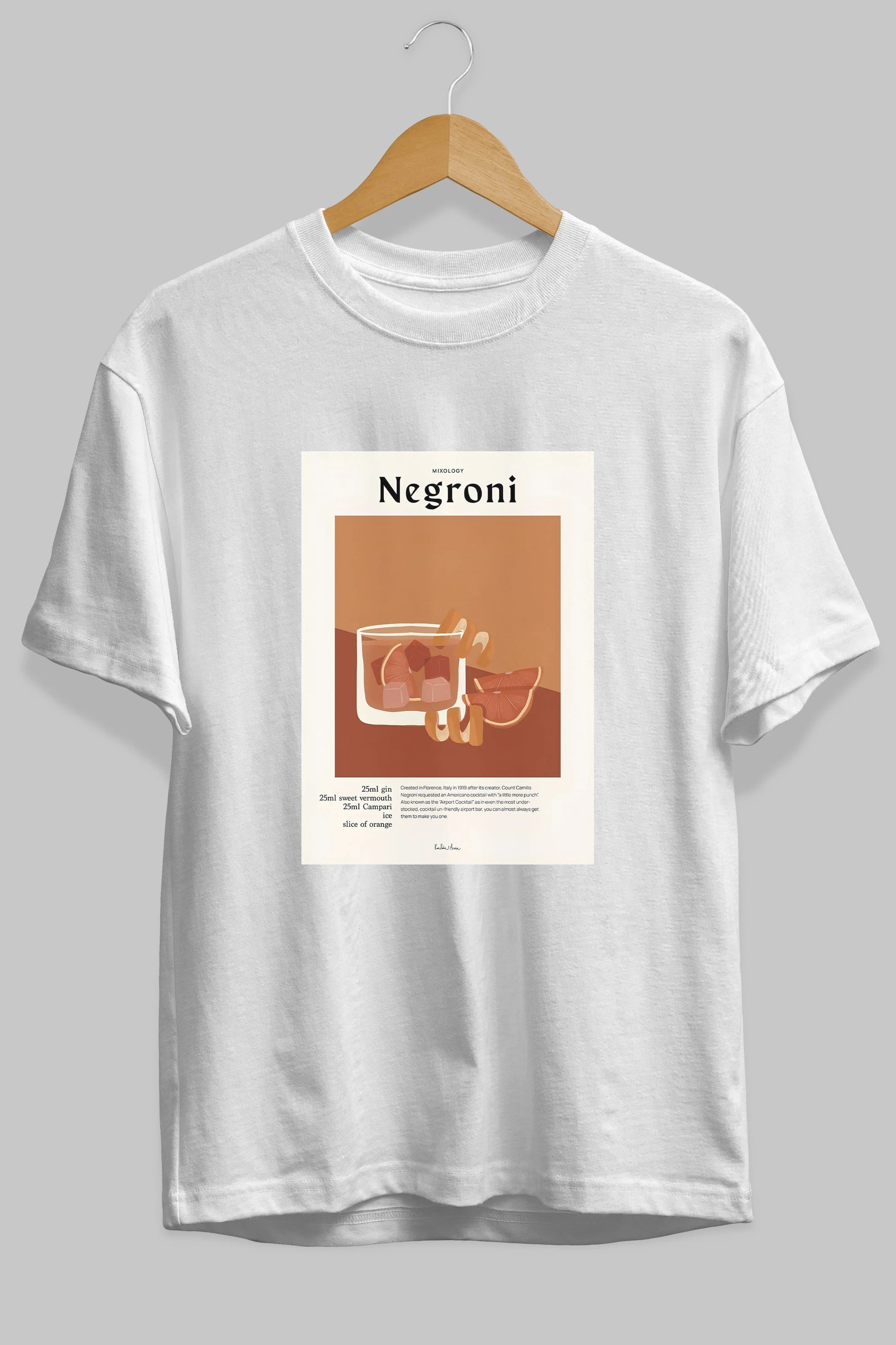 Mixology Negroni Ön Baskılı Oversize t-shirt Erkek Kadın Unisex %100 Pamuk Bisiklet Yaka tişort