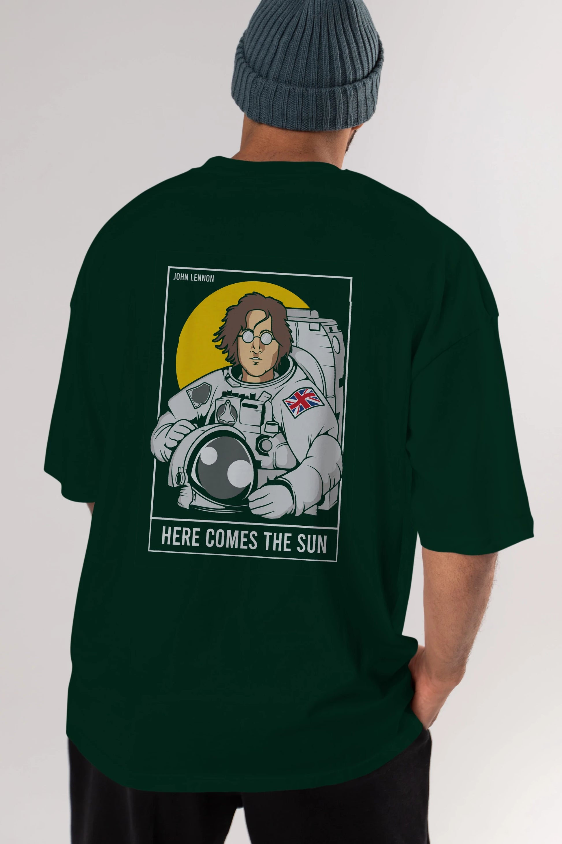 John Lennon Astronot Arka Baskılı Oversize t-shirt Erkek Kadın Unisex %100 Pamuk tişort