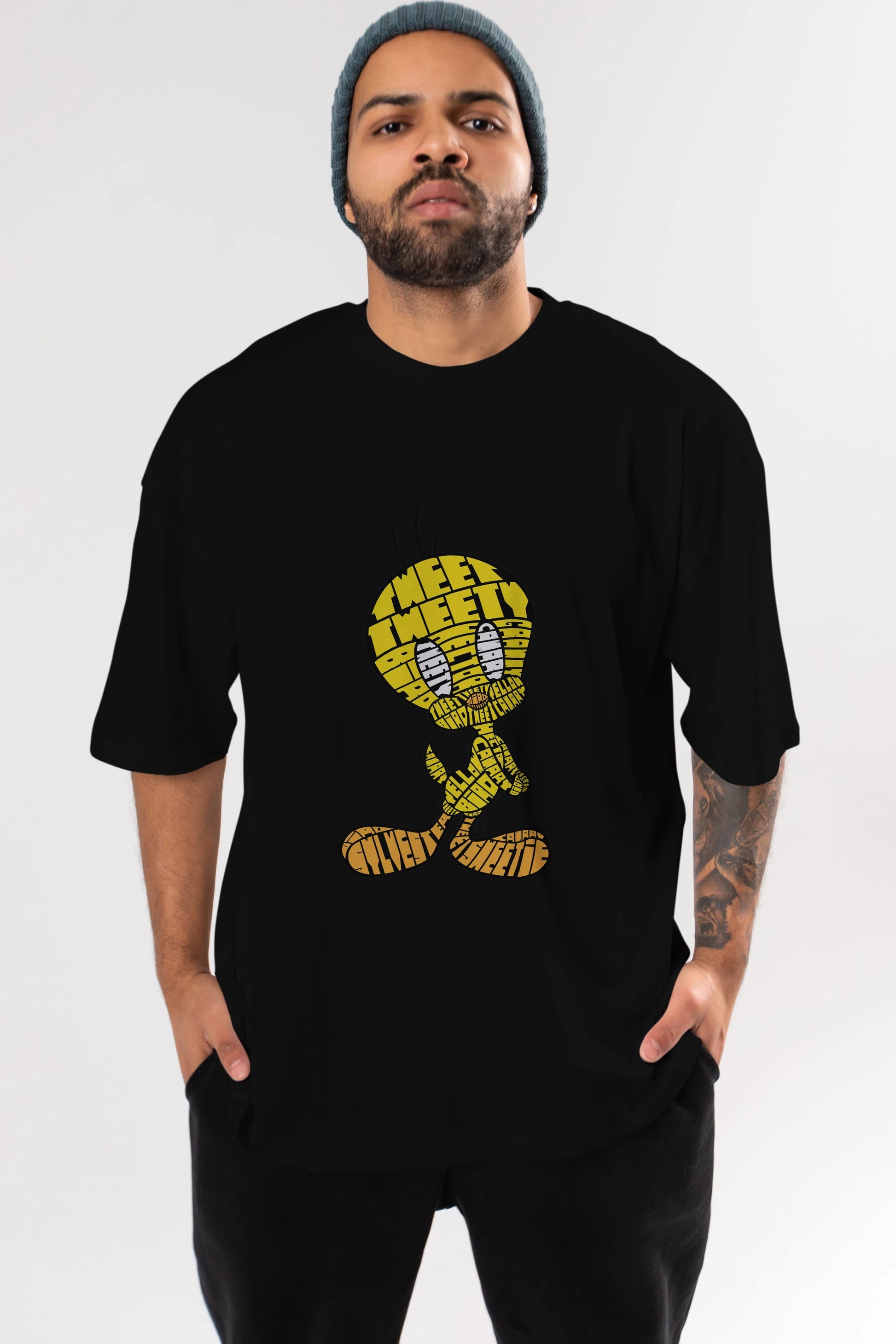 Tweety Ön Baskılı Oversize t-shirt %100 pamuk Erkek Kadın Unisex