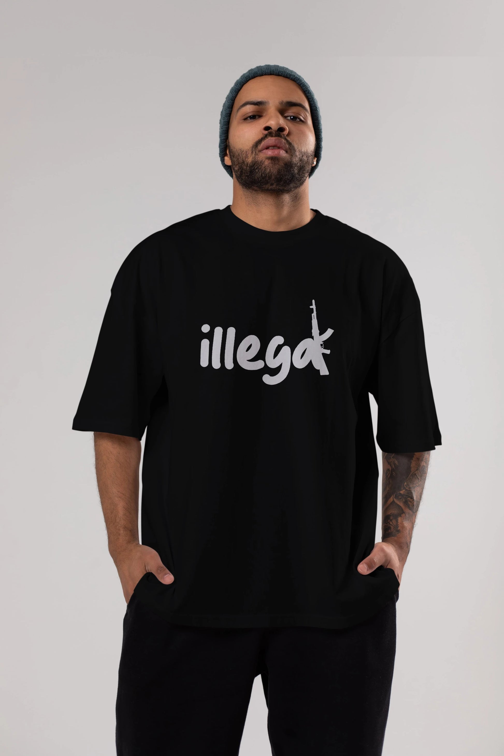 illegal Ön Baskılı Oversize t-shirt %100 pamuk Erkek Kadın Unisex