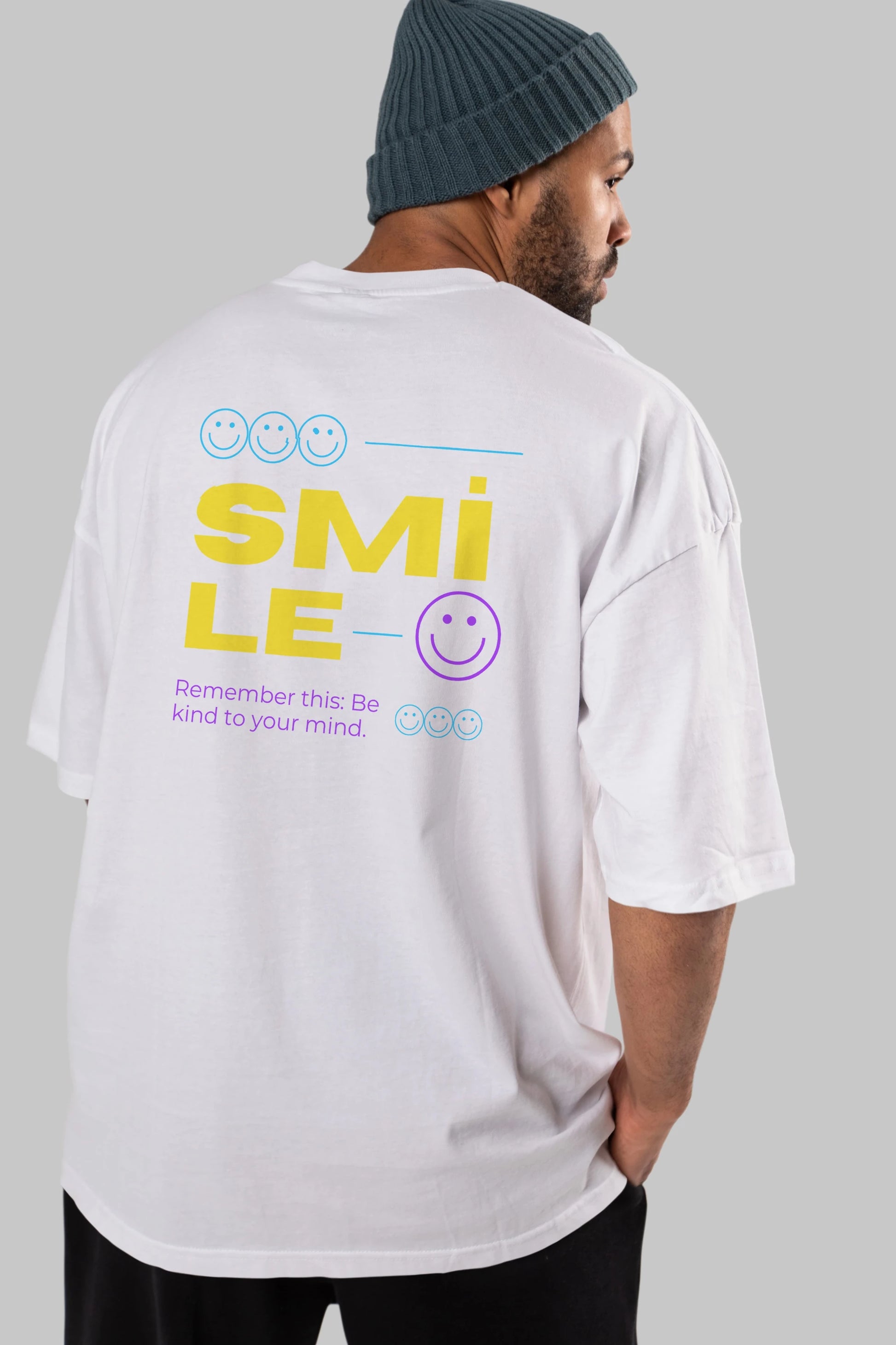 Smile Yazılı 2 Arka Baskılı Oversize t-shirt Erkek Kadın Unisex