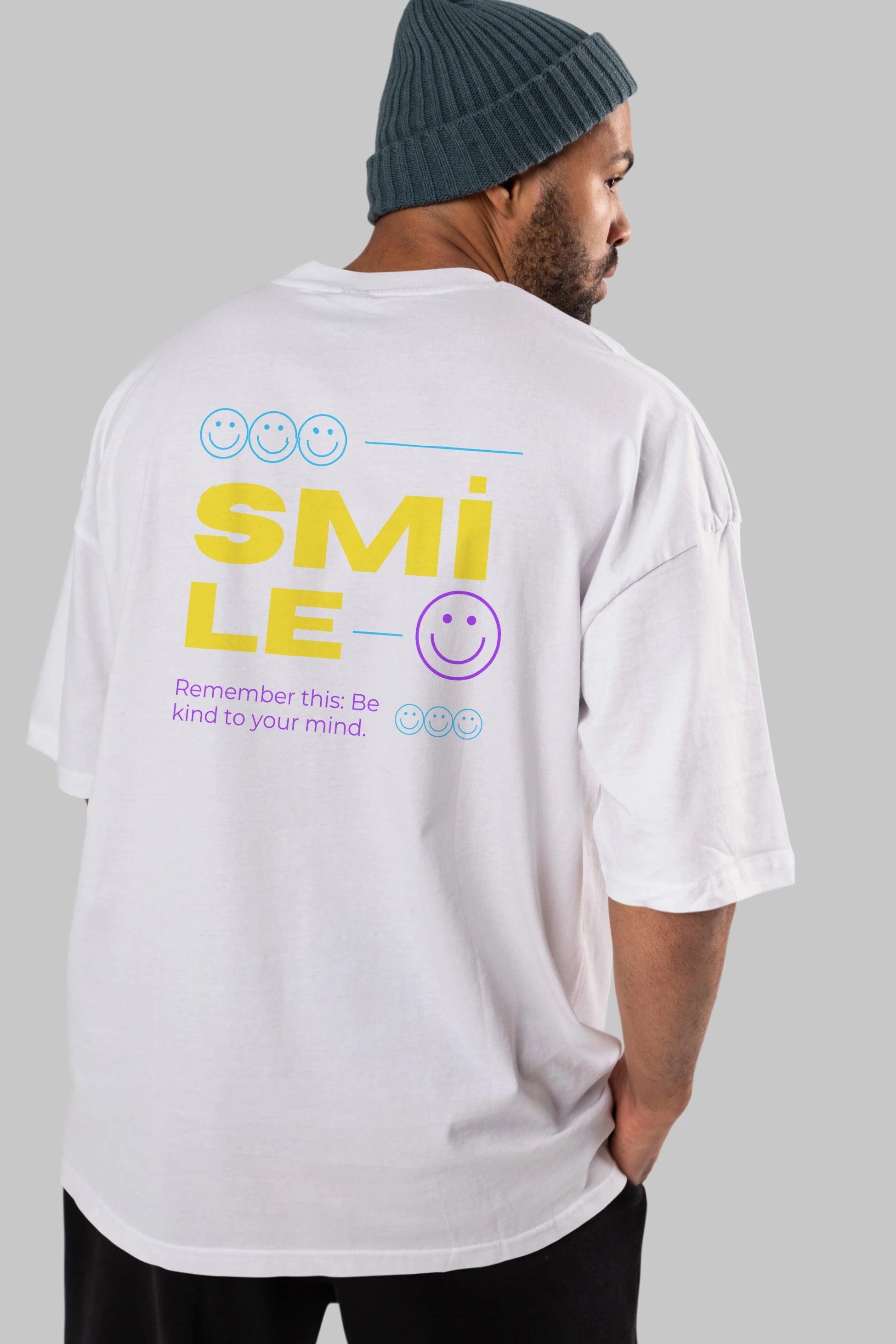 Smile Yazılı 2 Arka Baskılı Oversize t-shirt Erkek Kadın Unisex