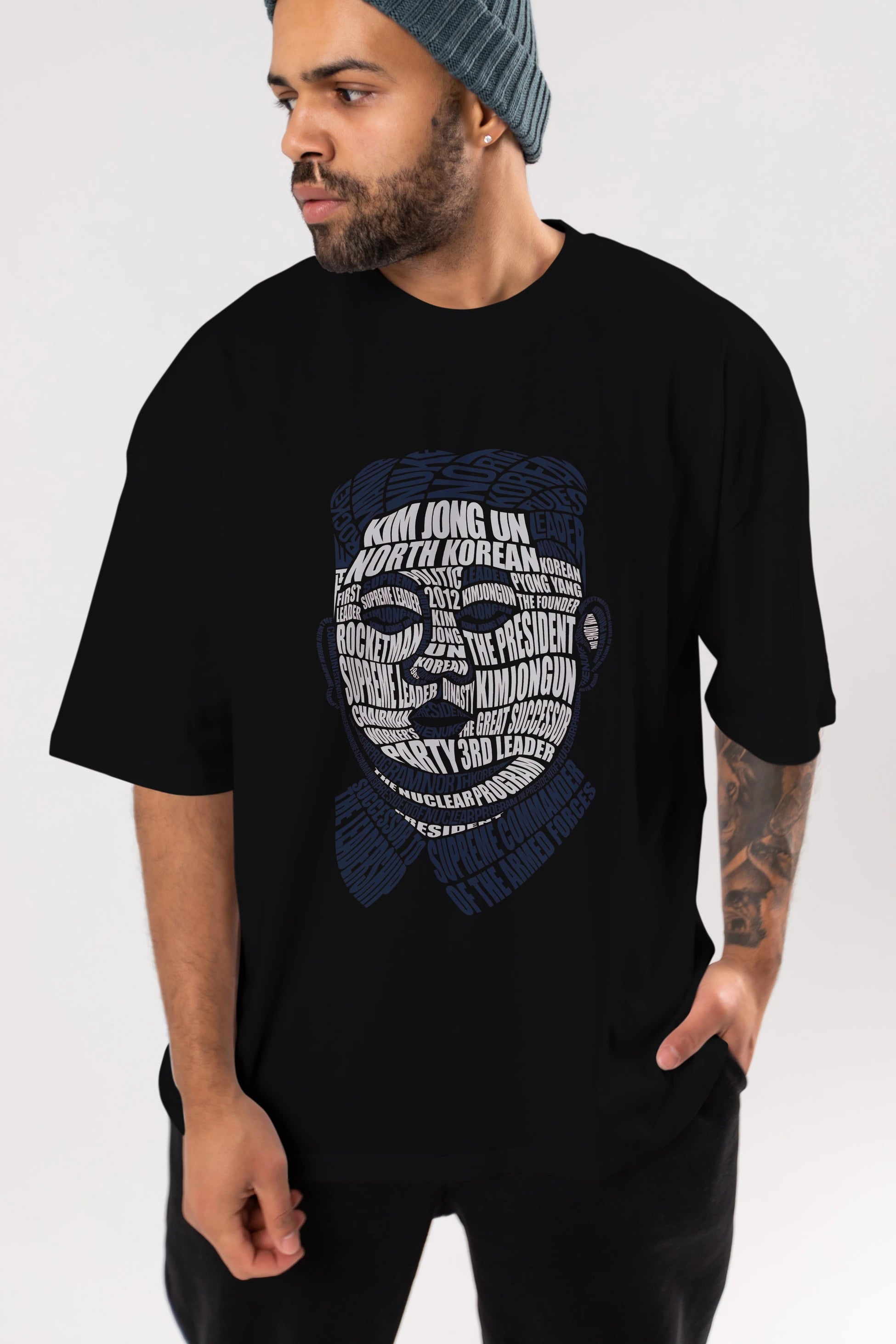 Kim Jong Un Calligram Ön Baskılı Oversize t-shirt %100 pamuk Erkek Kadın Unisex