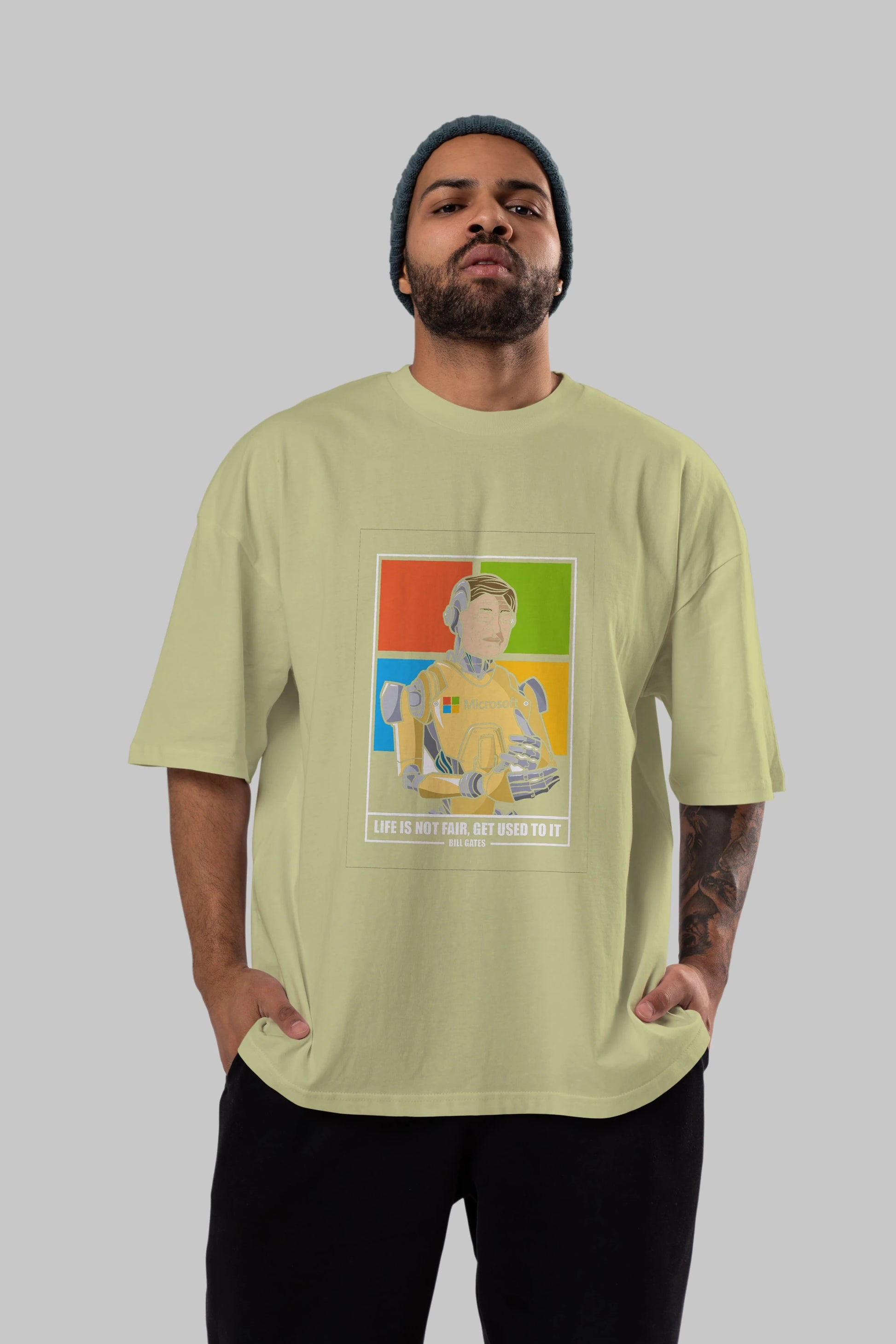 Bill Gates Robot Human Ön Baskılı Oversize t-shirt Erkek Kadın Unisex %100 Pamuk tişort