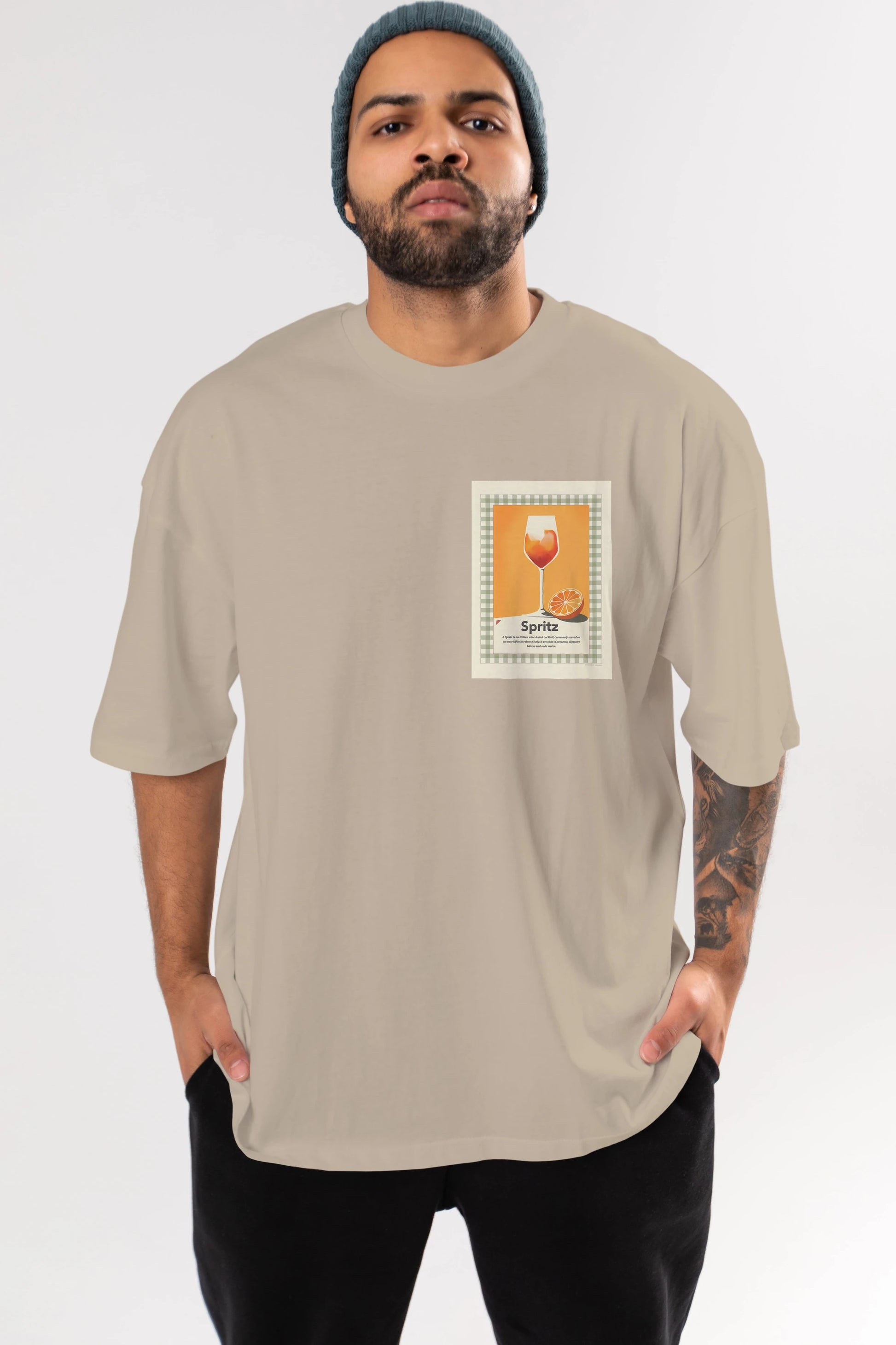 Aperol Spritz 5 Ön Sol Baskılı Oversize t-shirt Erkek Kadın Unisex %100 Pamuk Bisiklet Yaka tişort