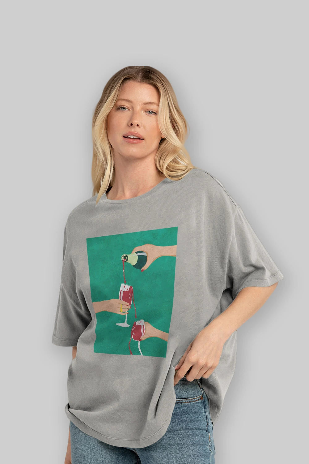 Wine 2 Ön Baskılı Oversize t-shirt Erkek Kadın Unisex %100 Pamuk Bisiklet Yaka tişort