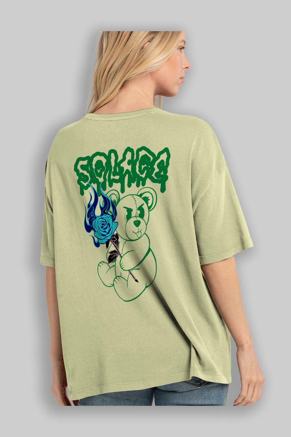 Solage Bear Arka Baskılı Oversize t-shirt Erkek Kadın Unisex
