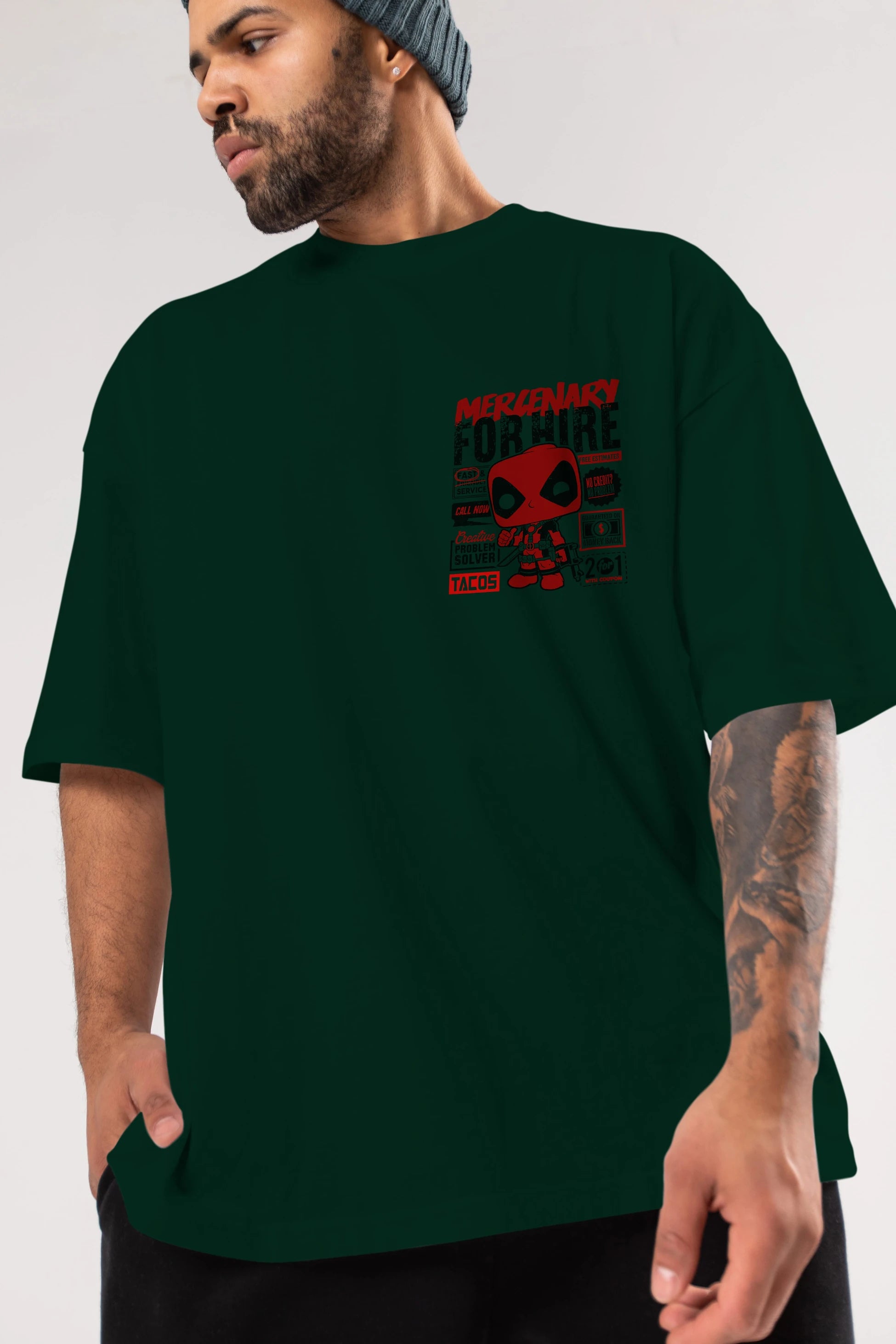 Deadpool (18) Ön Sol Baskılı Oversize t-shirt Erkek Kadın Unisex %100 Pamuk Bisiklet Yaka tişort