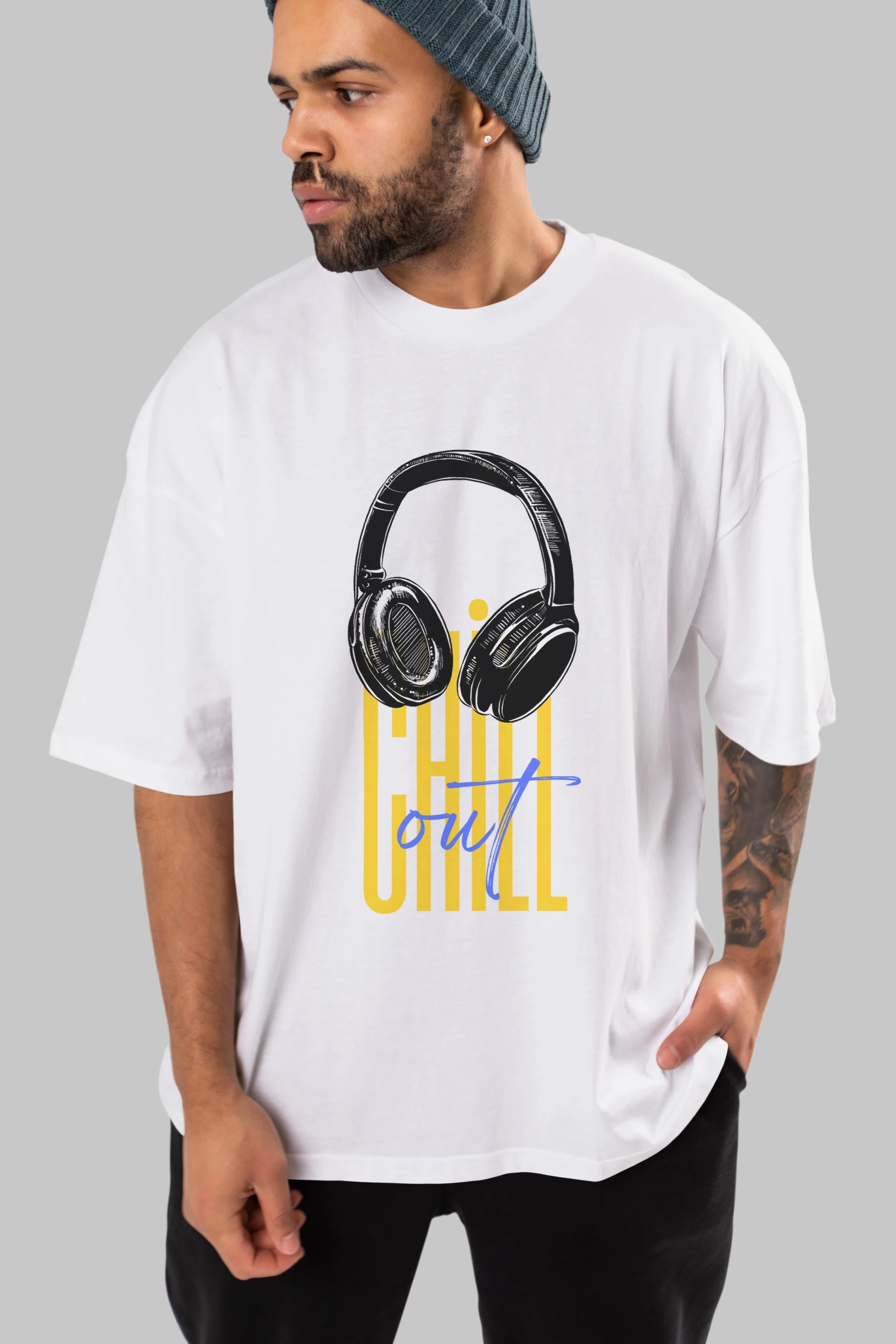 Chill Out Yazılı Ön Baskılı Oversize t-shirt Erkek Kadın Unisex