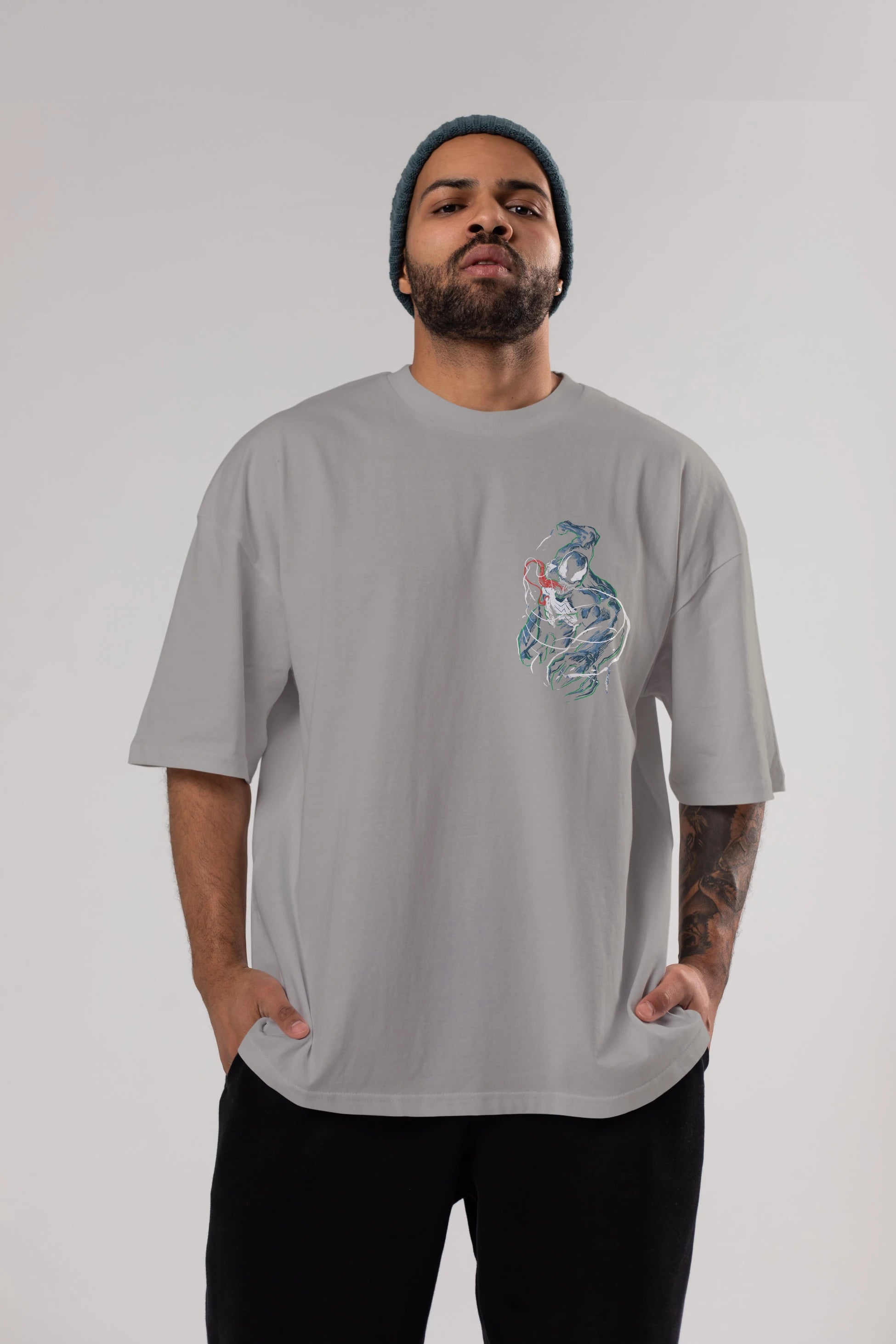 Venom (5) Ön Sol Baskılı Oversize t-shirt Erkek Kadın Unisex %100 Pamuk Bisiklet Yaka tişort