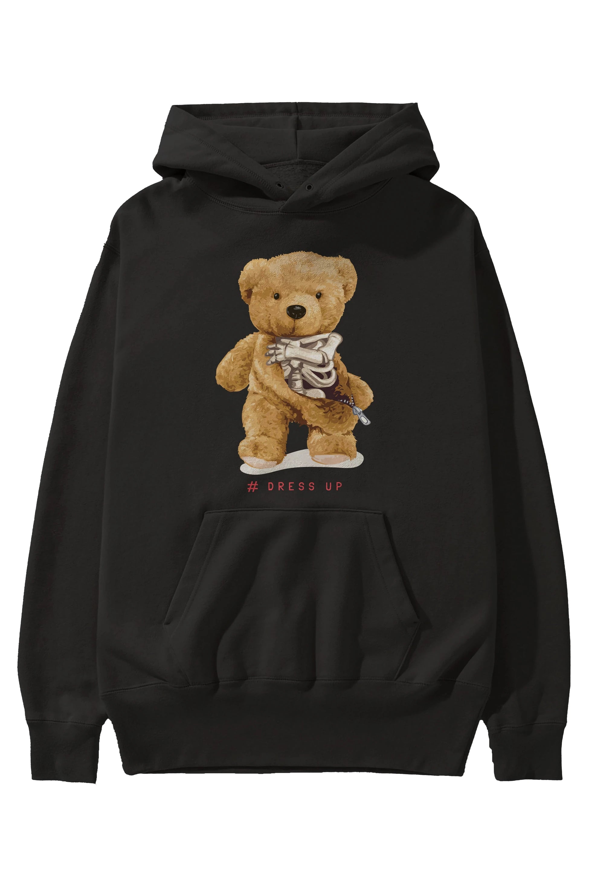 Teddy Bear Dress Up Ön Baskılı Hoodie Oversize Kapüşonlu Sweatshirt Erkek Kadın Unisex
