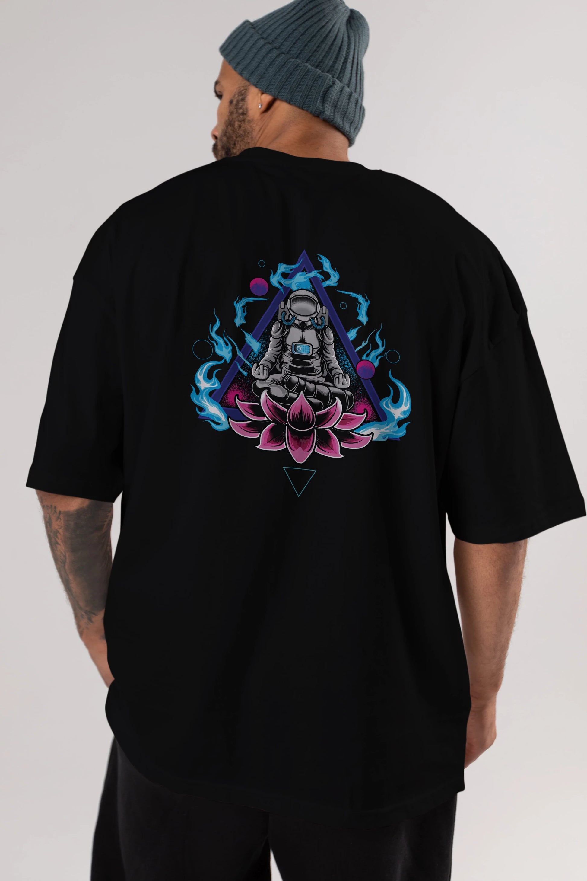 Astronaut Meditation (2) Arka Baskılı Oversize t-shirt Erkek Kadın Unisex