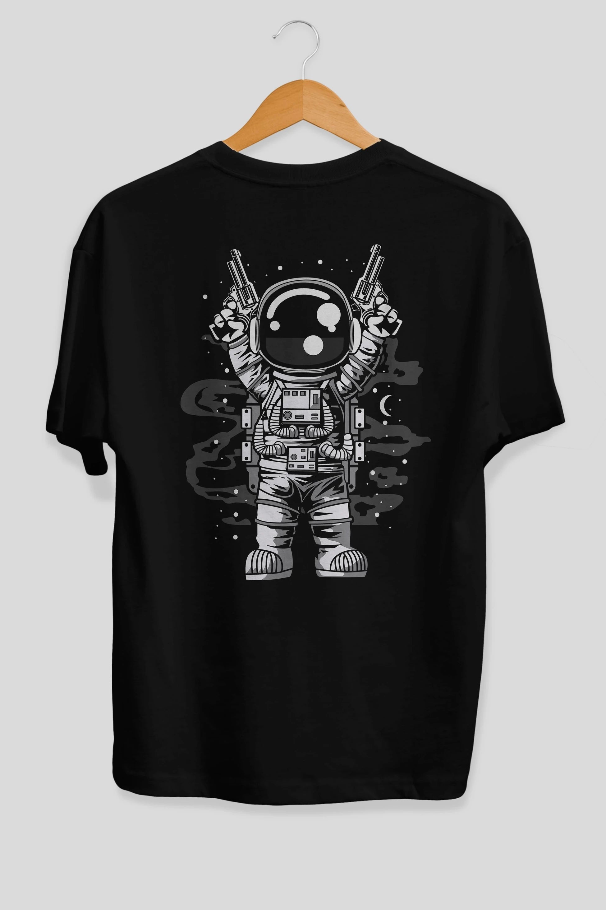 Astronaut Gun Arka Baskılı Oversize t-shirt Erkek Kadın Unisex