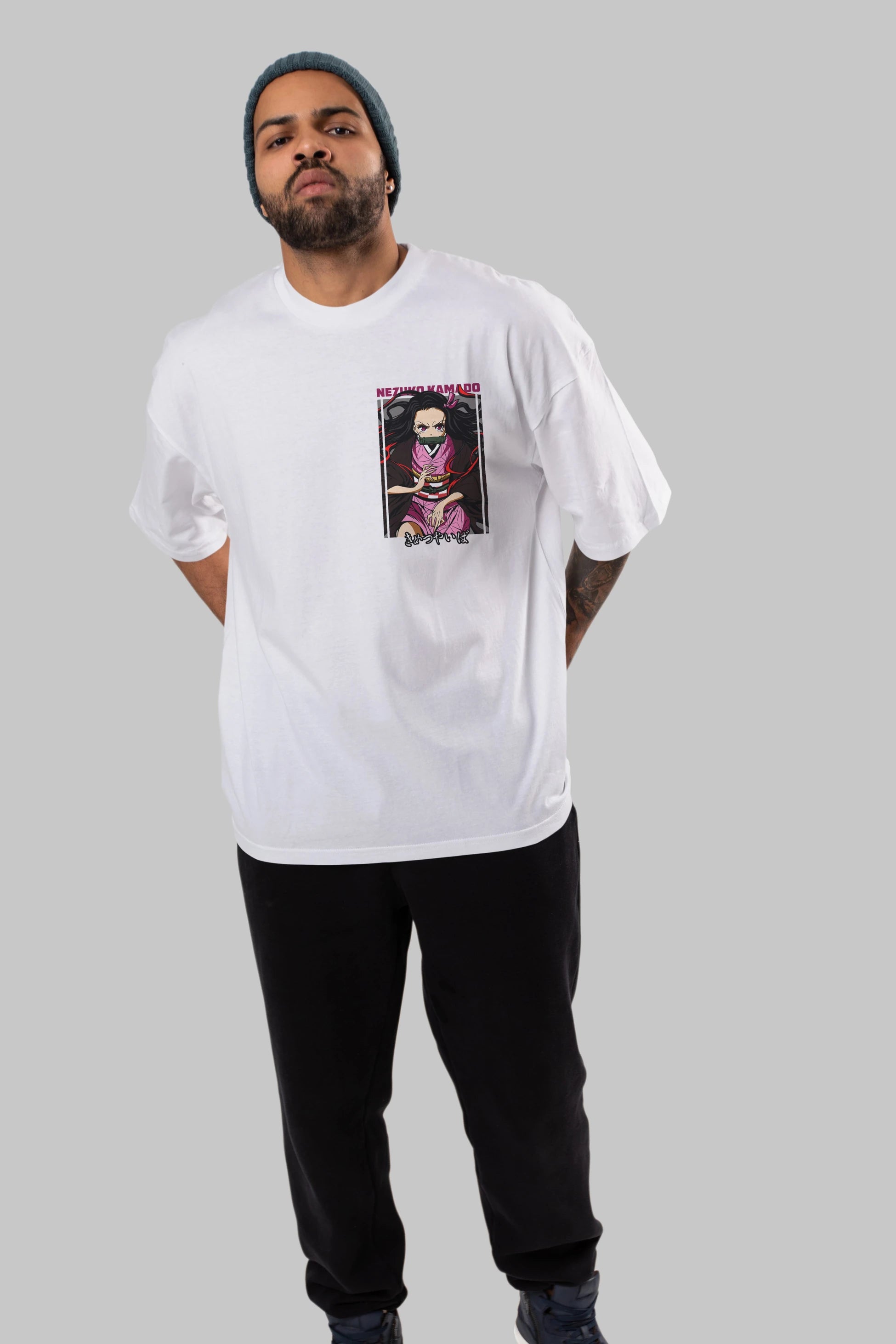 Nezuko Kamado 1 Ön Sol Baskılı Oversize t-shirt Erkek Kadın Unisex %100 Pamuk Bisiklet Yaka tişort
