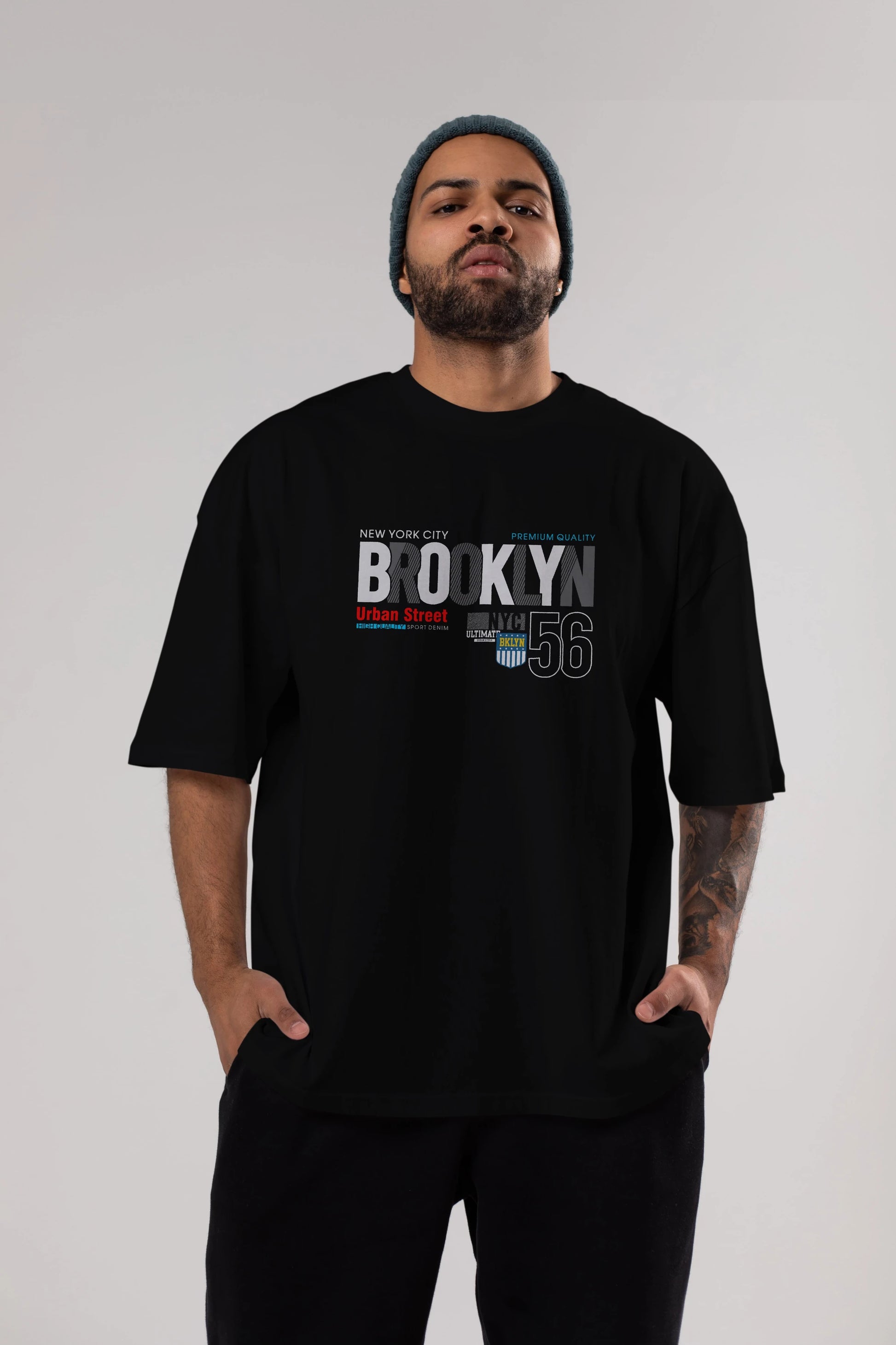 Brooklyn 56 Ön Baskılı Oversize t-shirt Erkek Kadın Unisex