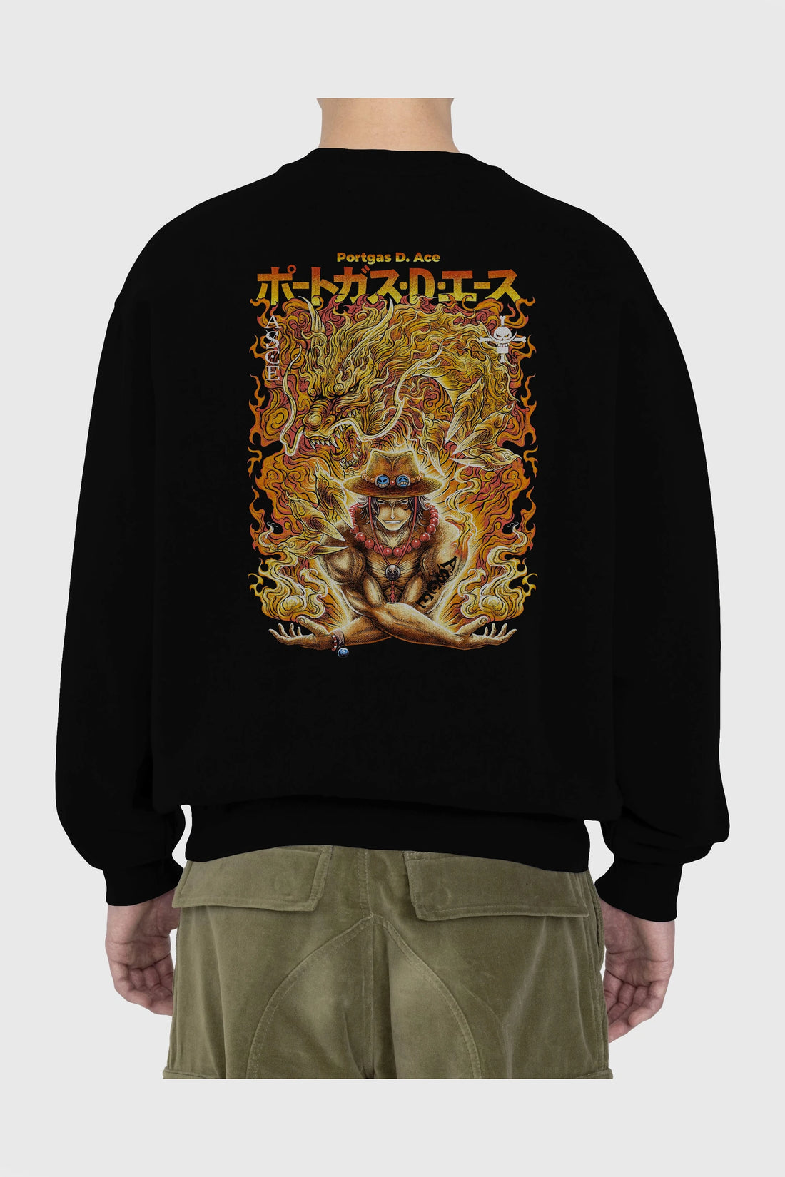 PORTGAS D. ACE Anime Arka Baskılı Oversize Sweatshirt Erkek Kadın Unisex