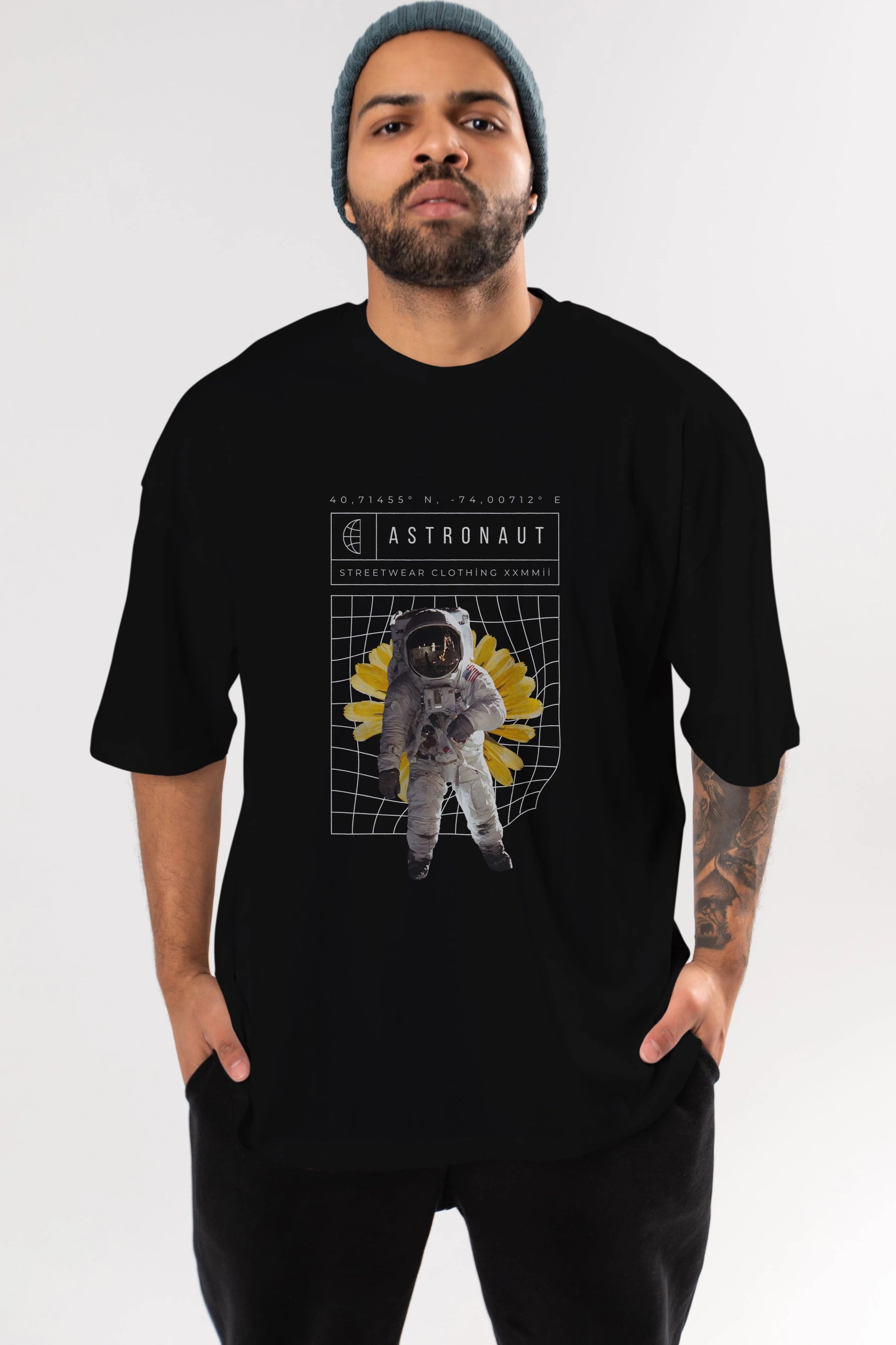 Astronaut Streetwear Ön Baskılı Oversize t-shirt Erkek Kadın Unisex